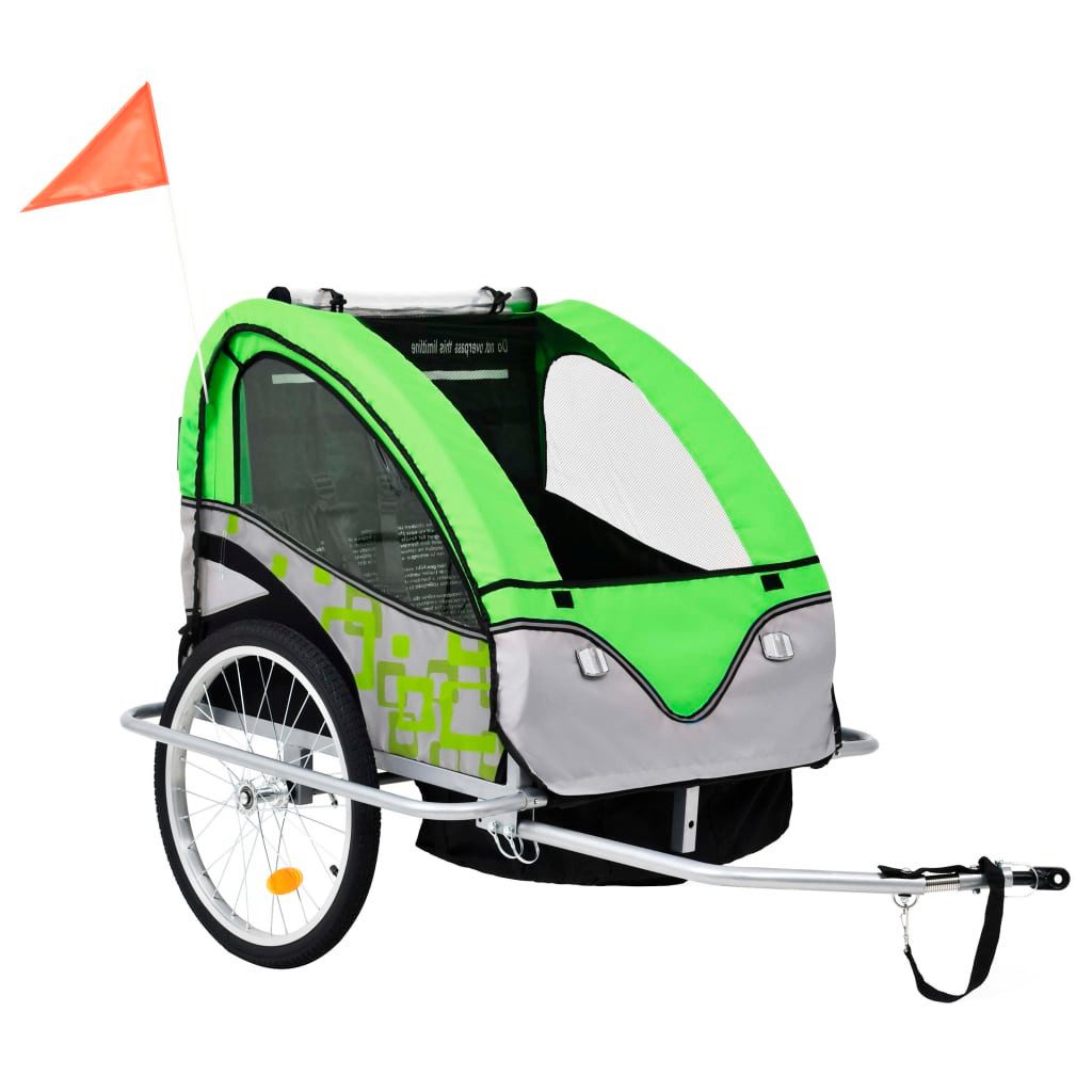vidaXL 2-in-1 Bicycle Cargo Trailer and Stroller, Green and Grey