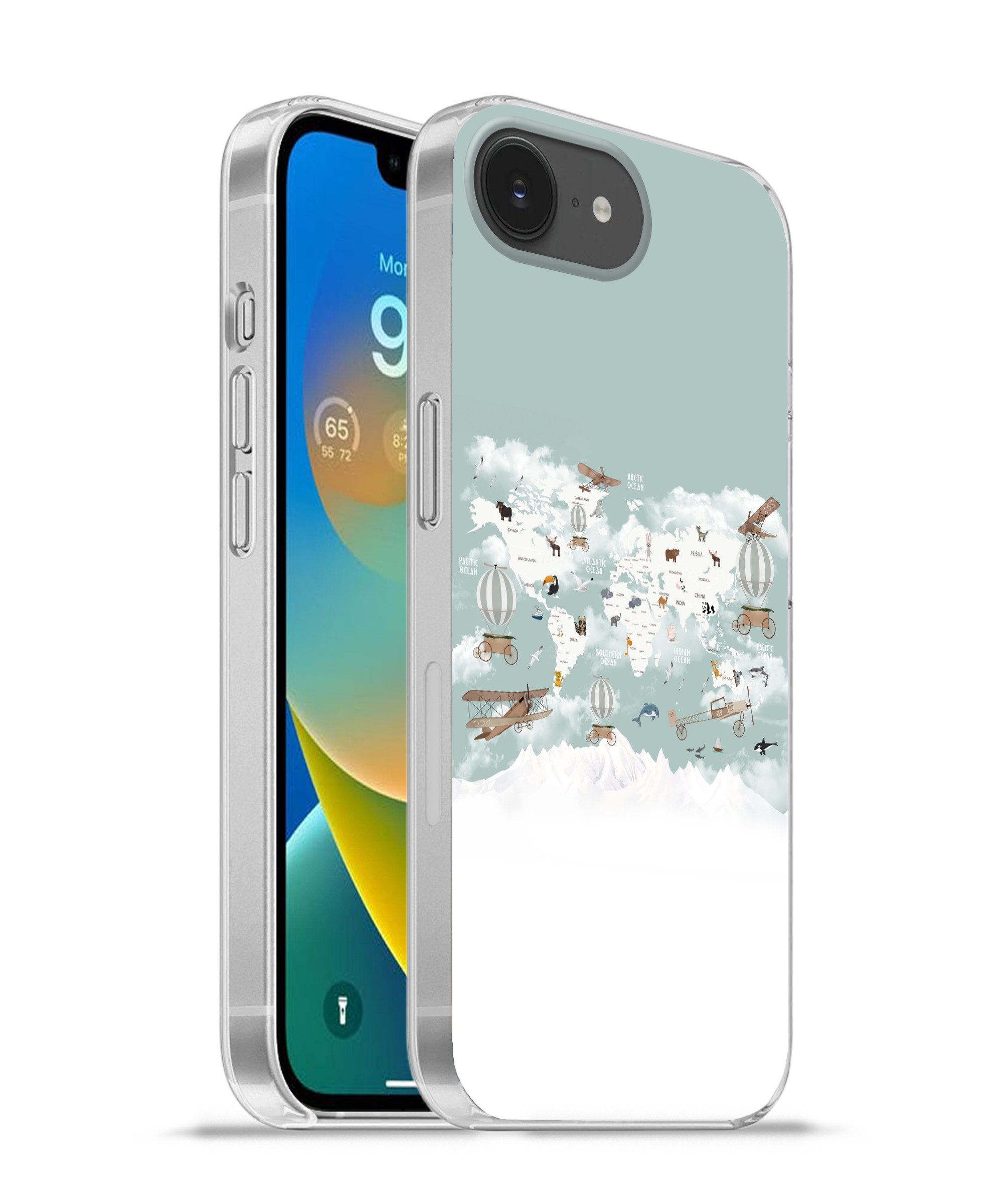 MuchoWow Handyhülle für Apple iPhone 16e Weltkarte - Kind - Flugzeug, Smartphone-Bumper, Print, Handy Schutzhülle Dünn