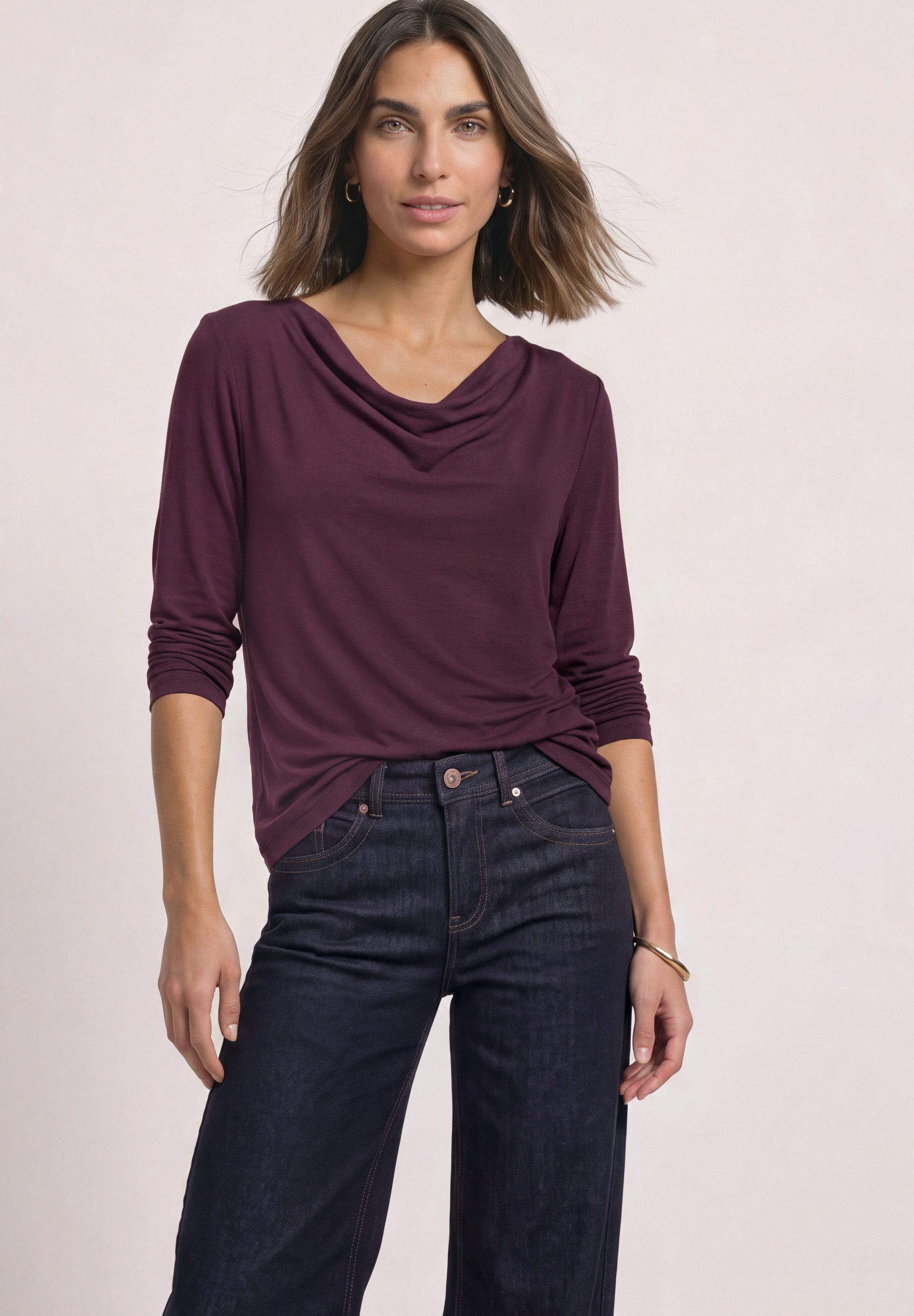 STREET ONE Langarmshirt mit Wasserfallausschnitt