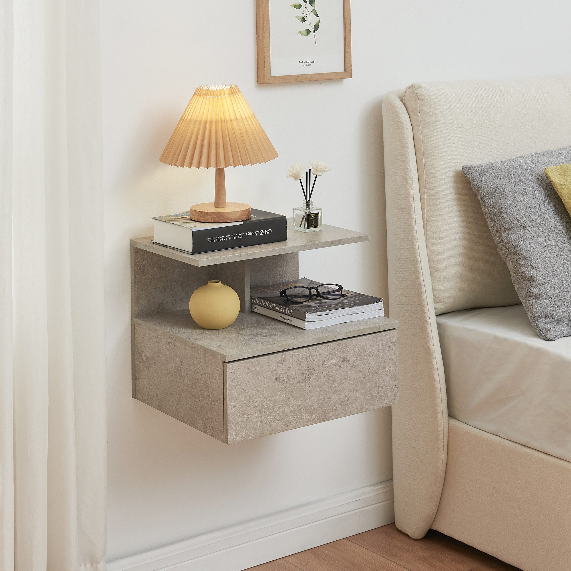 en.casa Wandboard, »Amberg« Nachttisch hängend 40x35x31 cm Betonoptik, hell günstig online kaufen