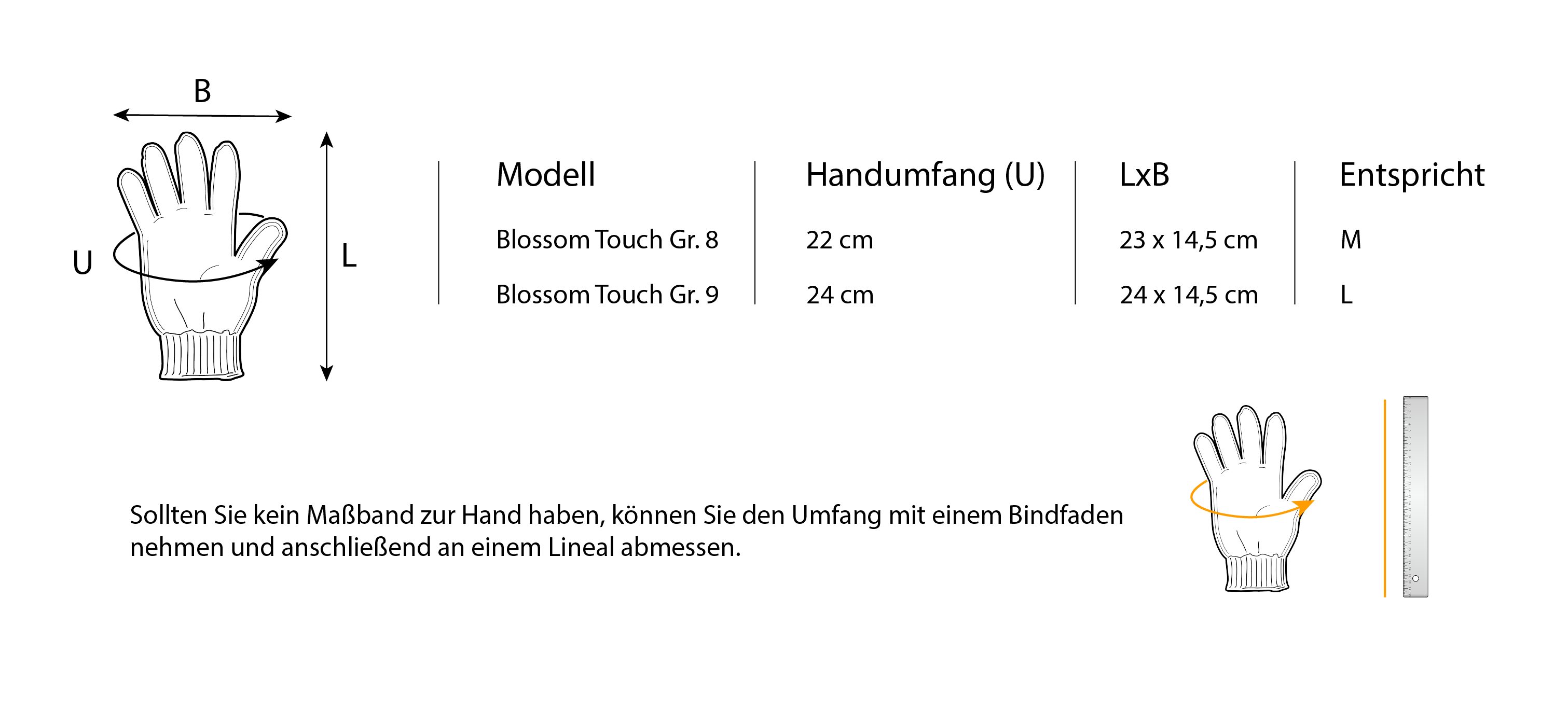 TECH-CRAFT Gartenhandschuhe Gartenhandschuhe Blossom (3er 3 Touchscreen-Finger L 9 Gr. Touch Paar) Set