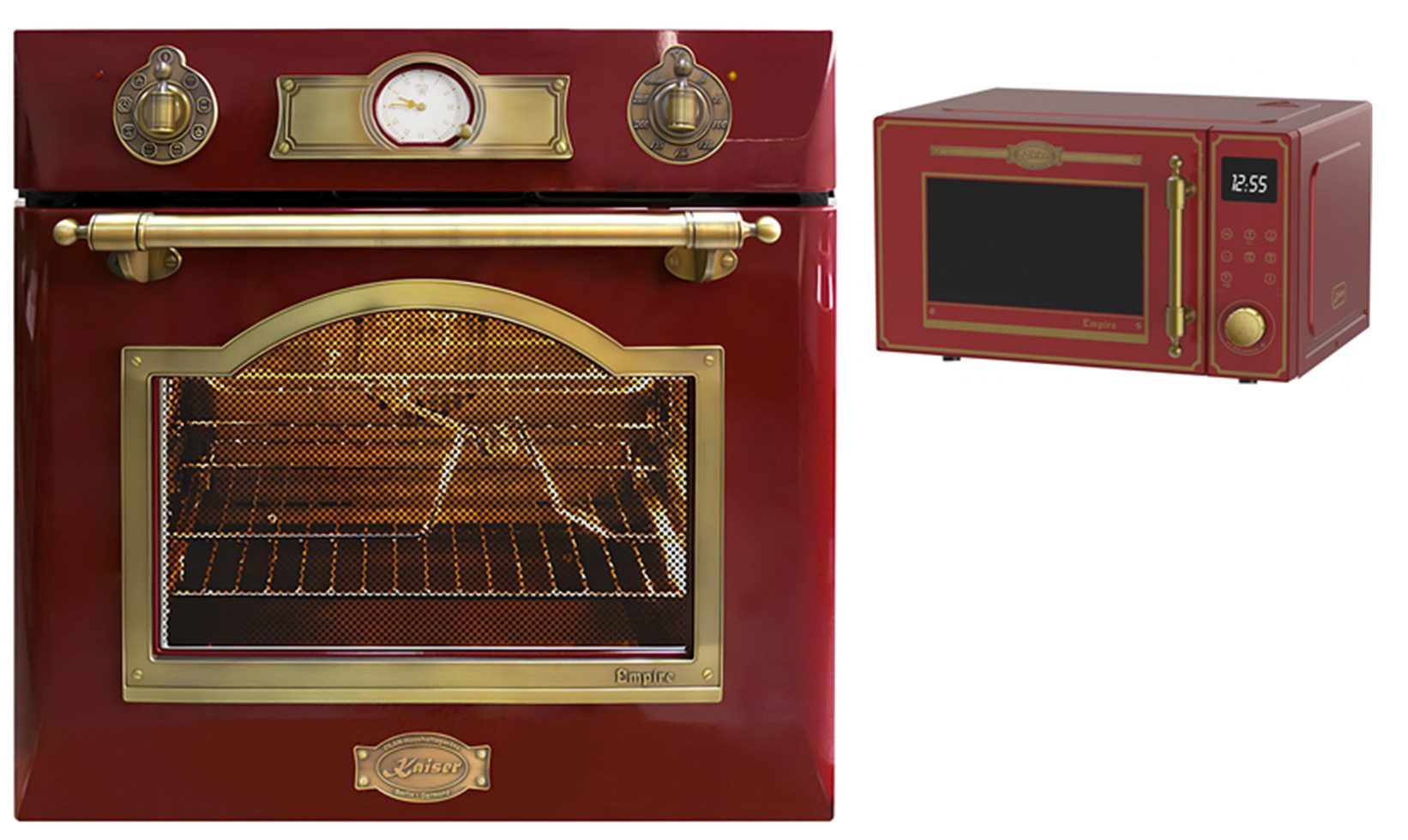 Kaiser Küchengeräte Backofen-Set Elektro Einbau Backofen Autark 60 cm 67 L 8 Funktionen mit Mikrowellenherd mit Heißluft, Grill, 25 L, TouchControl EH 6355 RotEm +M 2530 RotEm, mit 1-fach-Teleskopauszug