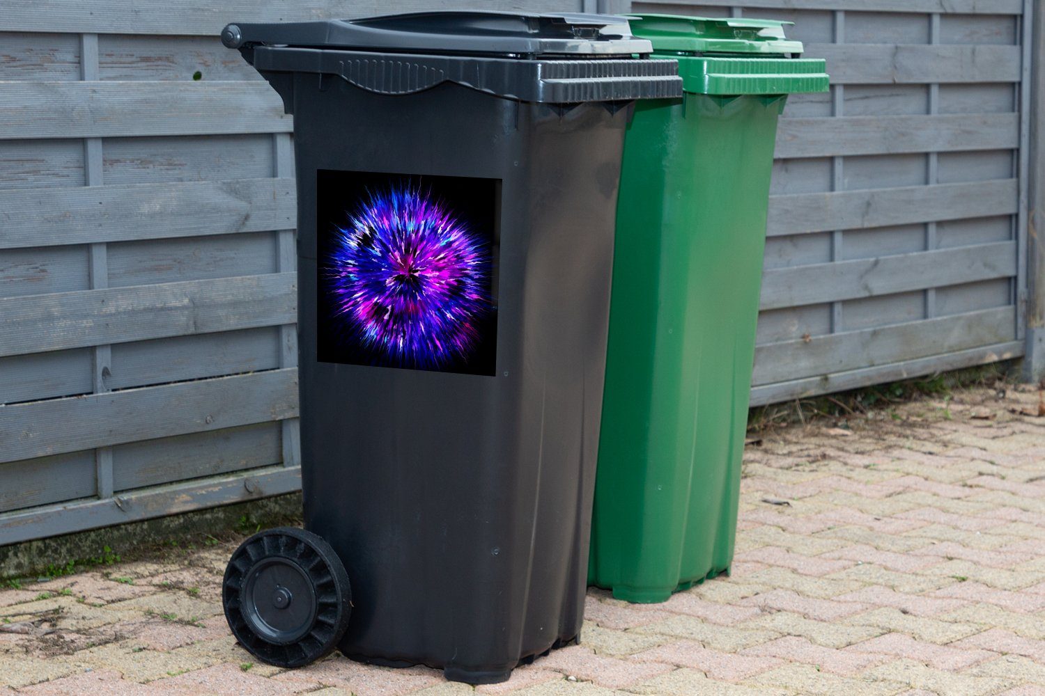 MuchoWow Wandsticker Violette St), Container, Sticker, (1 Mülltonne, Geometrie in einer Mülleimer-aufkleber, Abfalbehälter Explosion Form