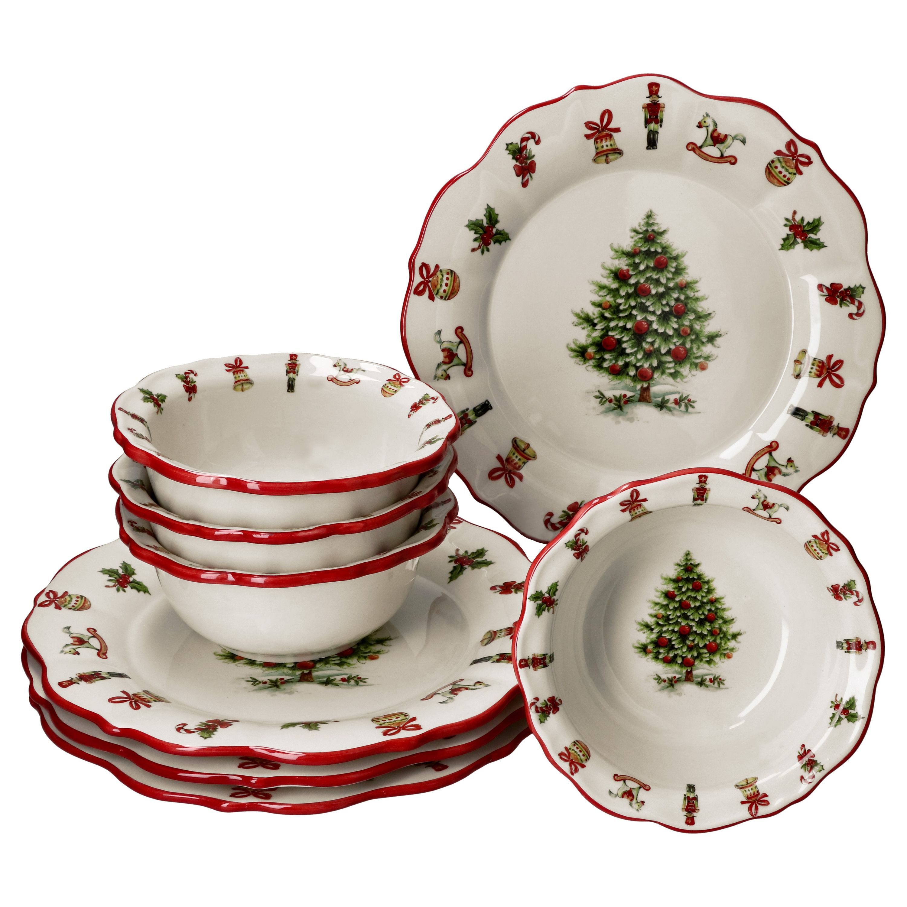 MamboCat Tafelservice 8tlg Diner-Set Maestro Natale 4 Personen Essteller Schale Weihnachten, Keramik