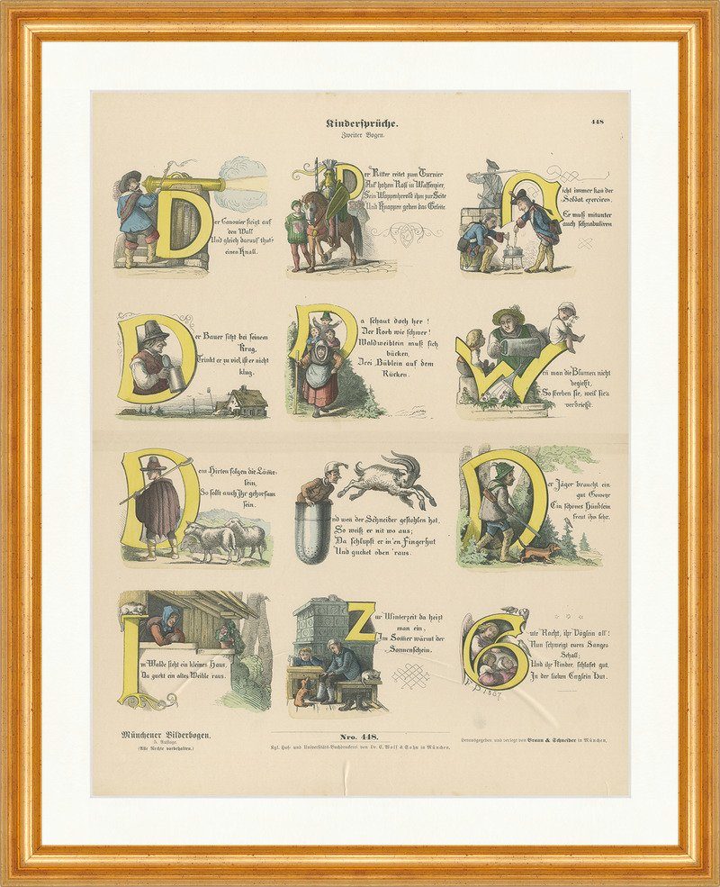 Kunstdruck Kindersprüche II F. Pocci Canonier Ritter Münchener Bilderbogen 448 Ge