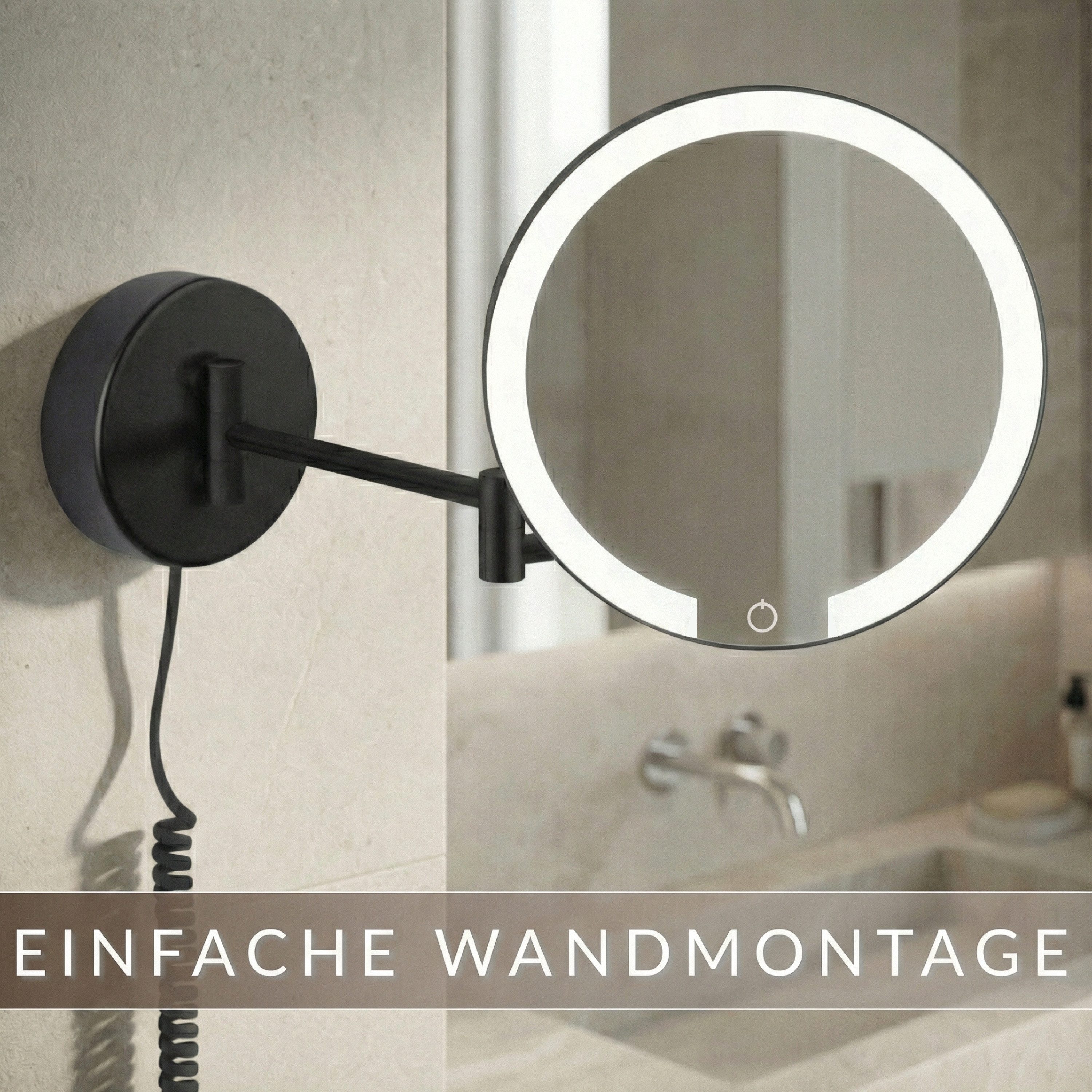 Libaro Kosmetikspiegel mit Beleuchtung und Vergrößerung RAVENNA 7-fach schwenkbar Wandmontage, LED Vergrößerungsspiegel mit Stecker, Schminkspiegel dimmbar, klappbar