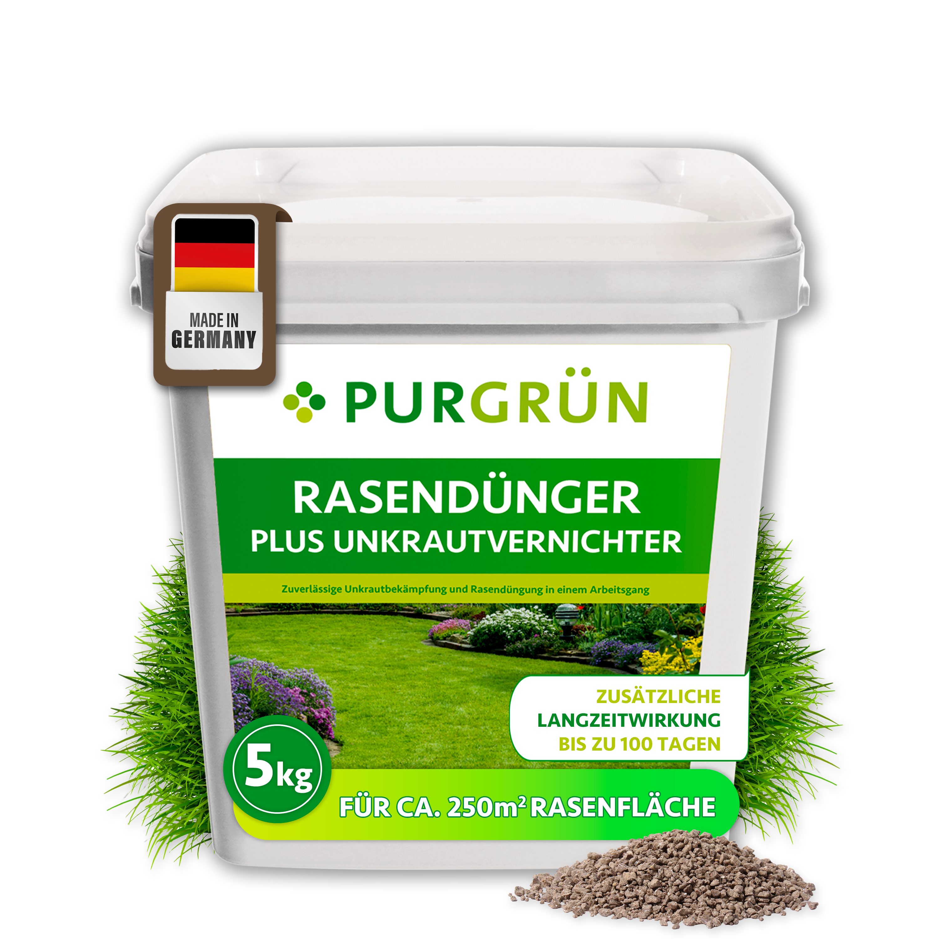 Purgrün Rasendünger Rasendünger mit Unkrautvernichter, NPK 22+5+5, 5 kg, Granulat, 1-St., 5 kg