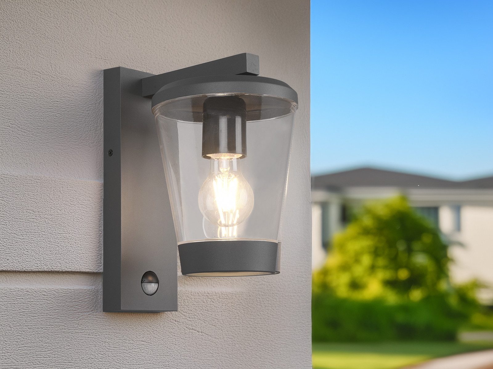 TRIO Leuchten LED Außen-Wandleuchte, Bewegungsmelder, LED wechselbar, Warmweiß, Landhausstil Wandlaterne mit Bewegungsmelder 28cm, Anthrazit, Hauswand – Bild 5 von 5
