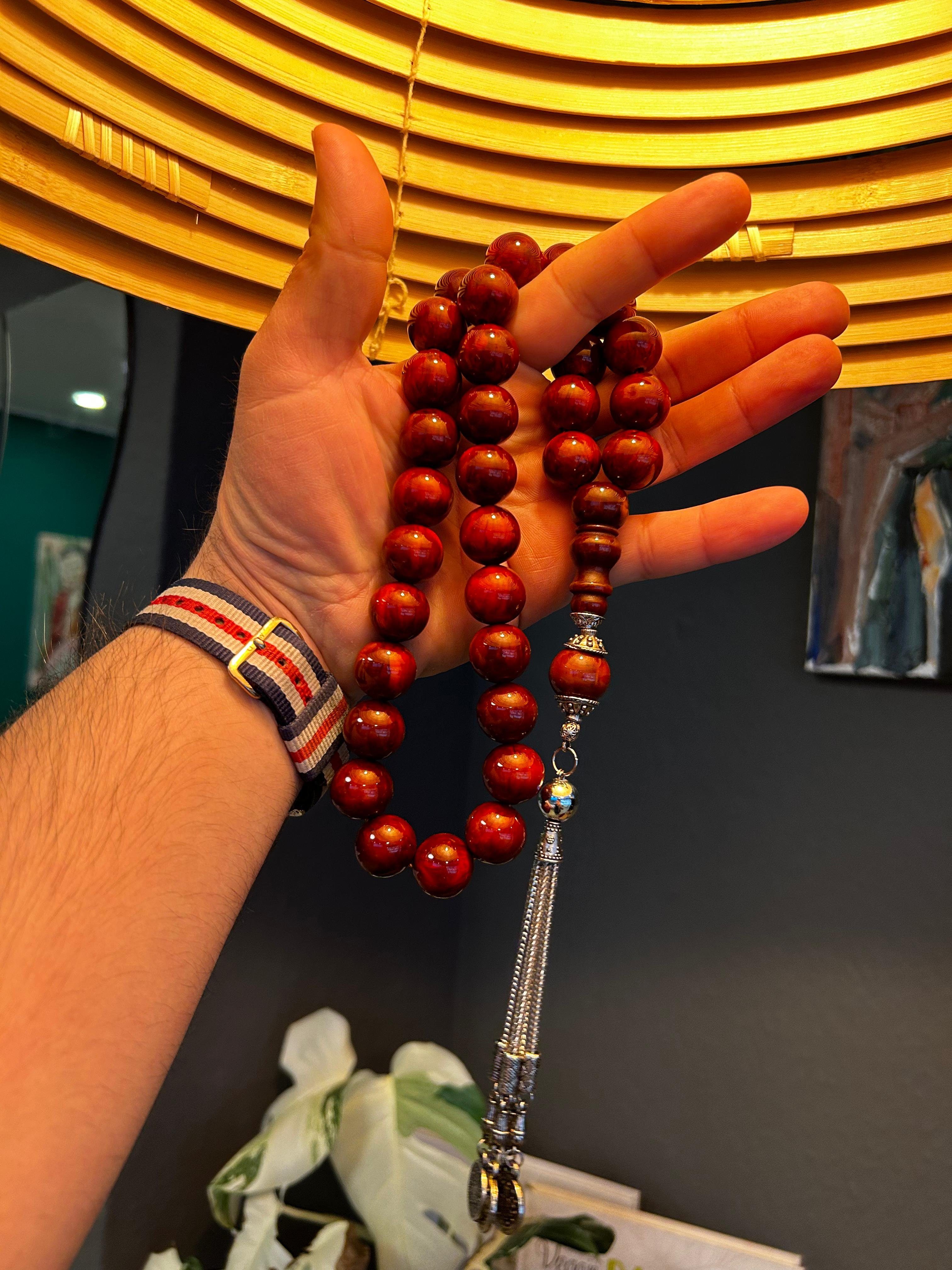 TesbihBid Kettenanhänger Bakalite Prayerbeads faturan Tesbih 33 Amber (33-tlg) Misbaha Gebetskette