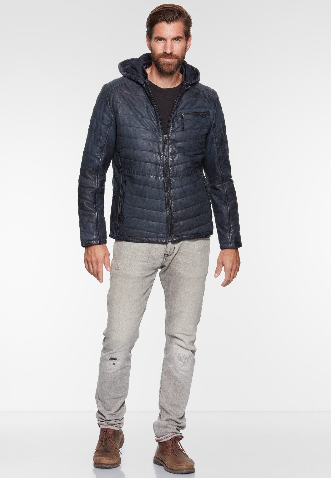 Jilani Lederjacke Simon-2 #KJ Jilani - Herren Lederjacke Steppjacke Lammnubuk dunkelblau antik