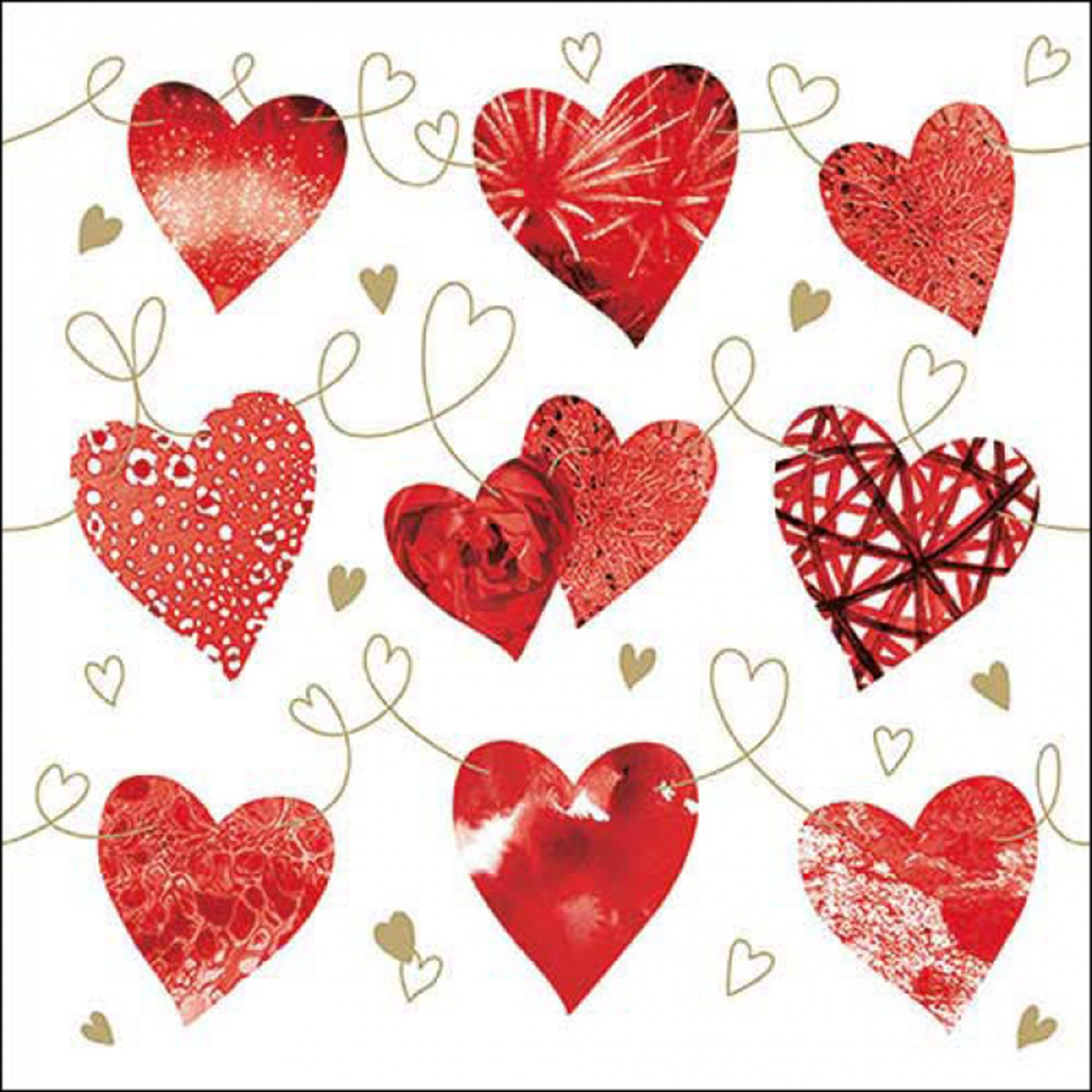Ambiente Luxury Paper Products Papierserviette, Servietten Papier 33x33cm 3-lagig mit roten Herzen Motiv 20 Stück
