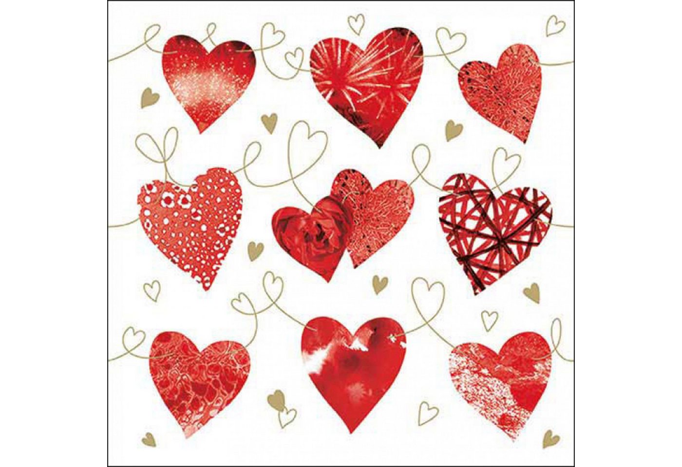 Ambiente Luxury Paper Products Papierserviette, Servietten Papier 33x33cm 3-lagig mit roten Herzen Motiv 20 Stück
