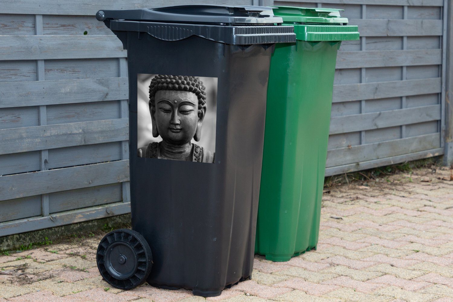 - MuchoWow Religion Mülltonne, Abfalbehälter Spiritualität - St), Grau Sticker, Buddha - Wandsticker Buddha-Statue (1 Container, Mülleimer-aufkleber, -