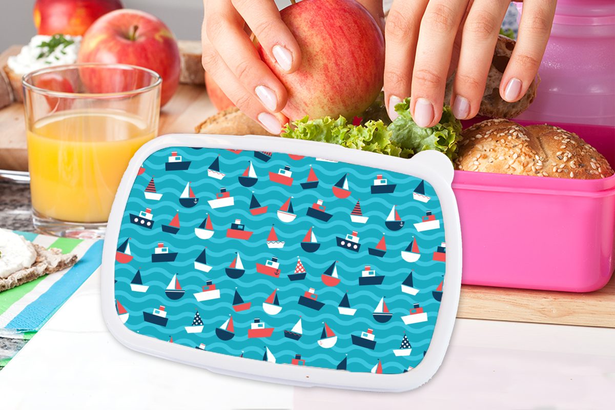 (2-tlg), - Meer rosa Muster, Lunchbox Brotdose Brotbox Erwachsene, Kunststoff, MuchoWow Kinder, Kunststoff - Snackbox, für Boote Mädchen,