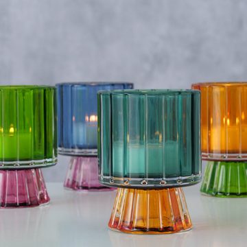 BOLTZE Windlicht 4er Set Vintage Teelichthalter aus Glas bunt 7,5 cm Kerzenständer (4er Set), aus Glas