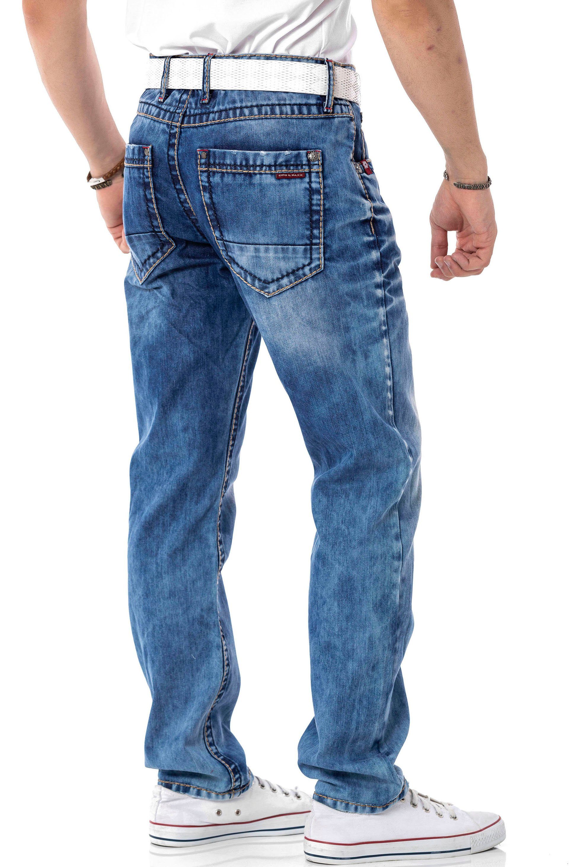Cipo & Baxx Herenjeans, broek met ritssluiting, rechte pasvorm, kunstleer, denim broek, CD795, zwart, 30W x 32L