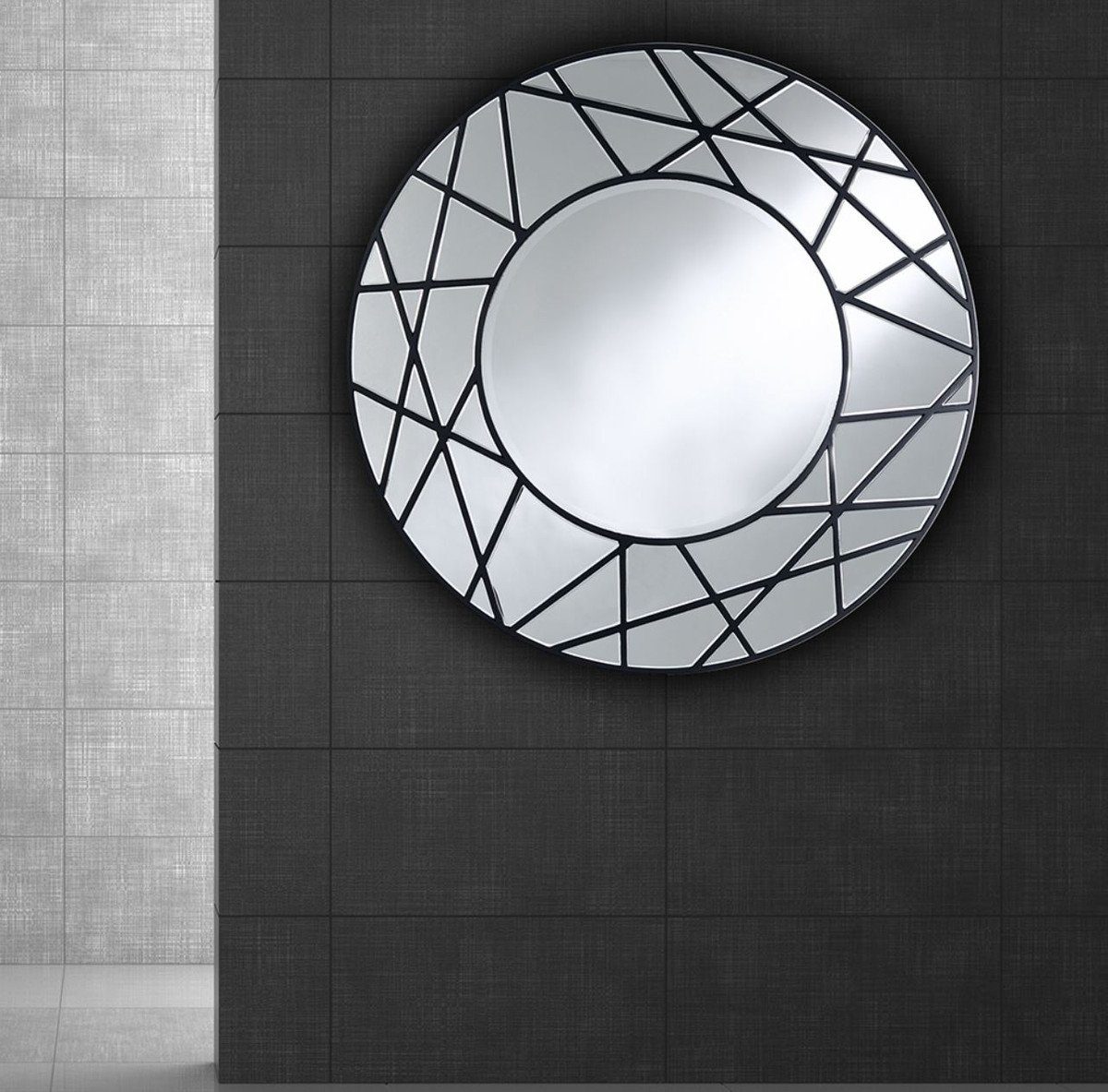 Spiegel Ø Spiegel Wandspiegel Designer cm - Schwarz Wohnzimmer Padrino Luxus Casa 102