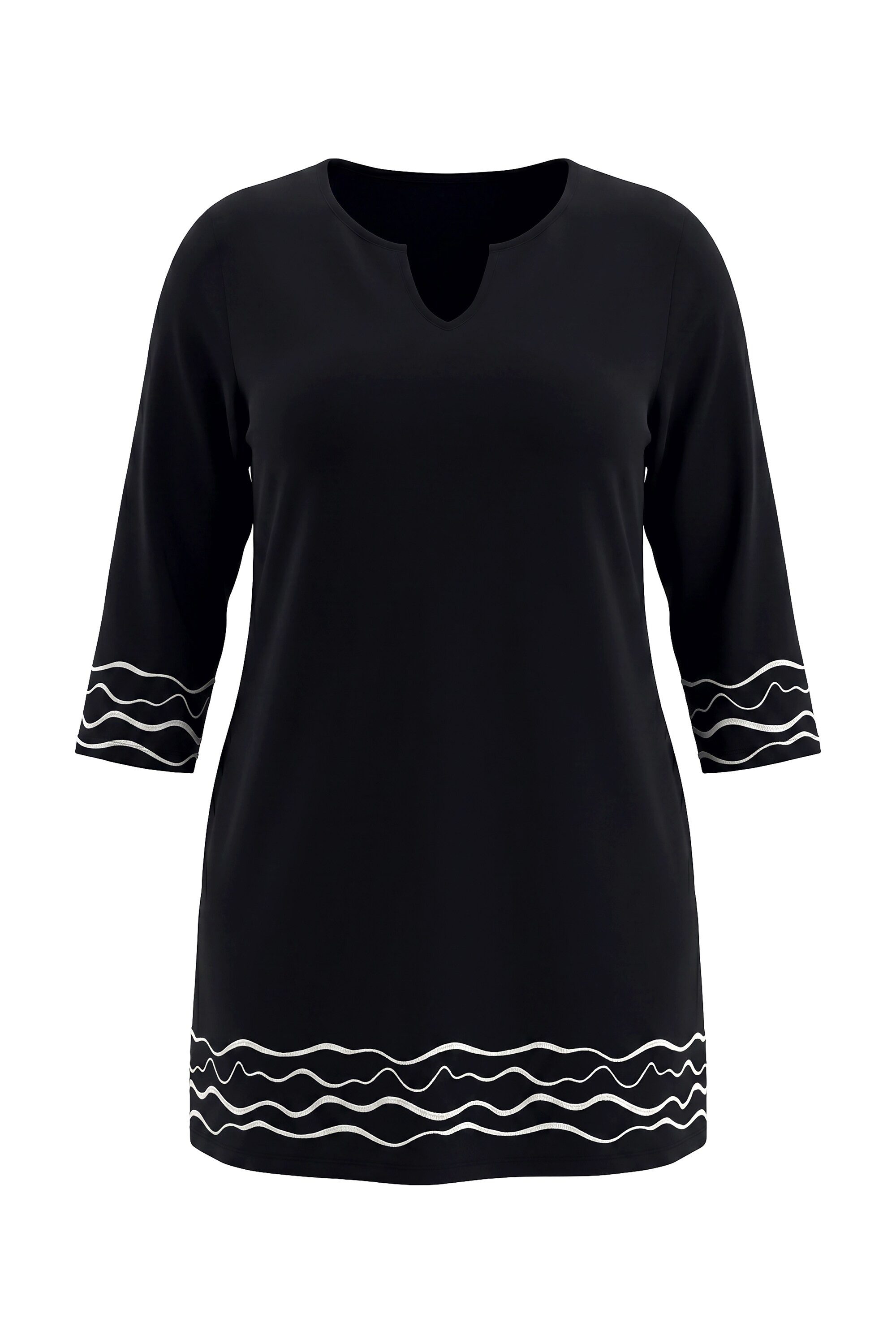 Ulla Popken Longshirt Longshirt Motivdruck Tunika-Ausschnitt 3/4-Arm