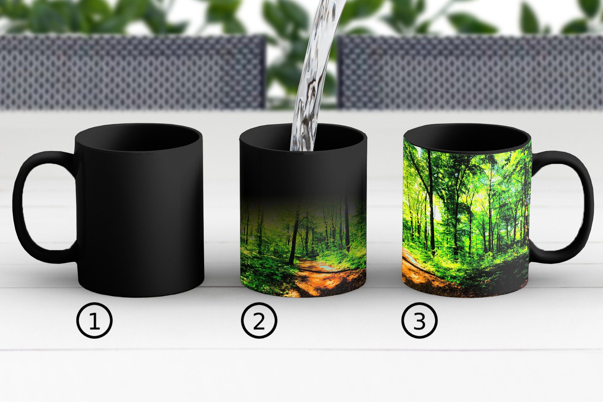 Sonne - Baum, Zaubertasse, Geschenk MuchoWow Farbwechsel, Tasse Keramik, Wald Kaffeetassen, Teetasse, -