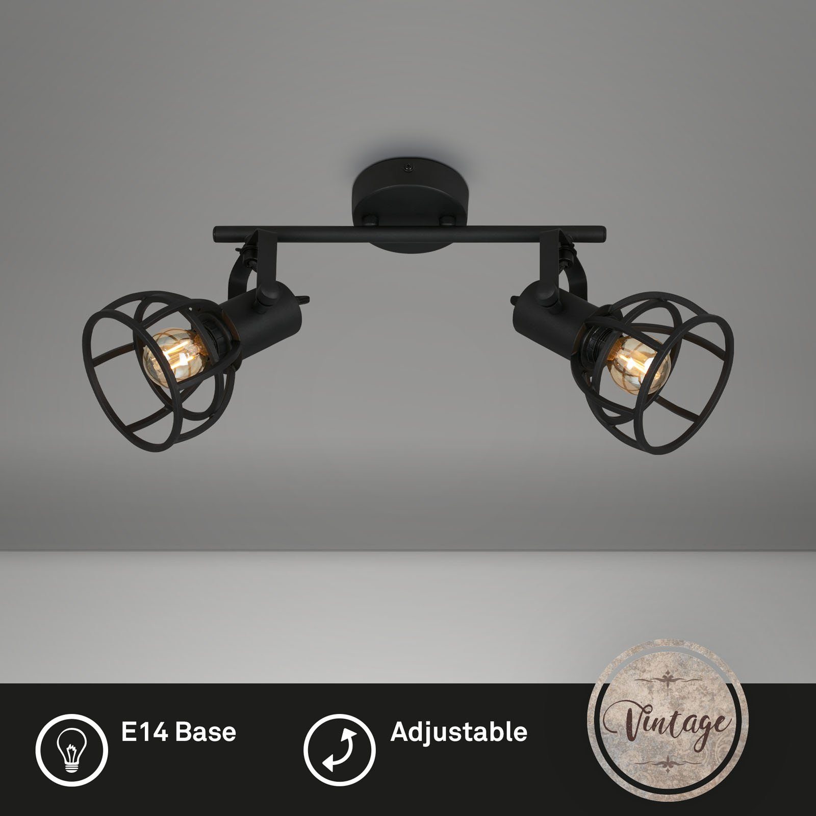 2669-025, Deckenlampe Briloner Vintage Leuchten Deckenspots Warmweiß, max. 25W) (2x dreh- ohne und schwenkbar E14 Leuchtmittel,