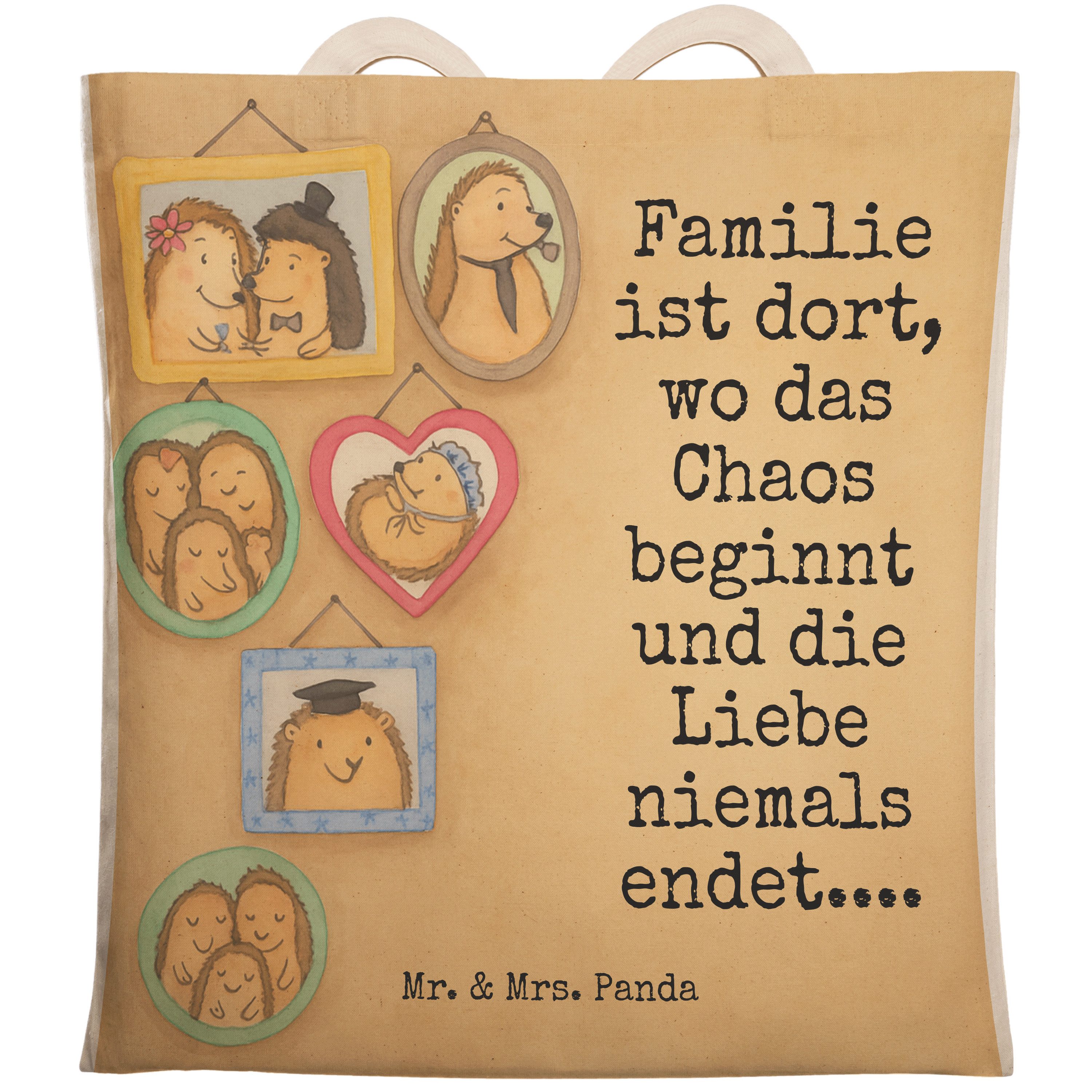 Mr. & Mrs. Panda Tragetasche Igel Familie Design, Shopper, Weiß, Stofftaschen, Mama, Muttertag, Um (Packung, 1-tlg)