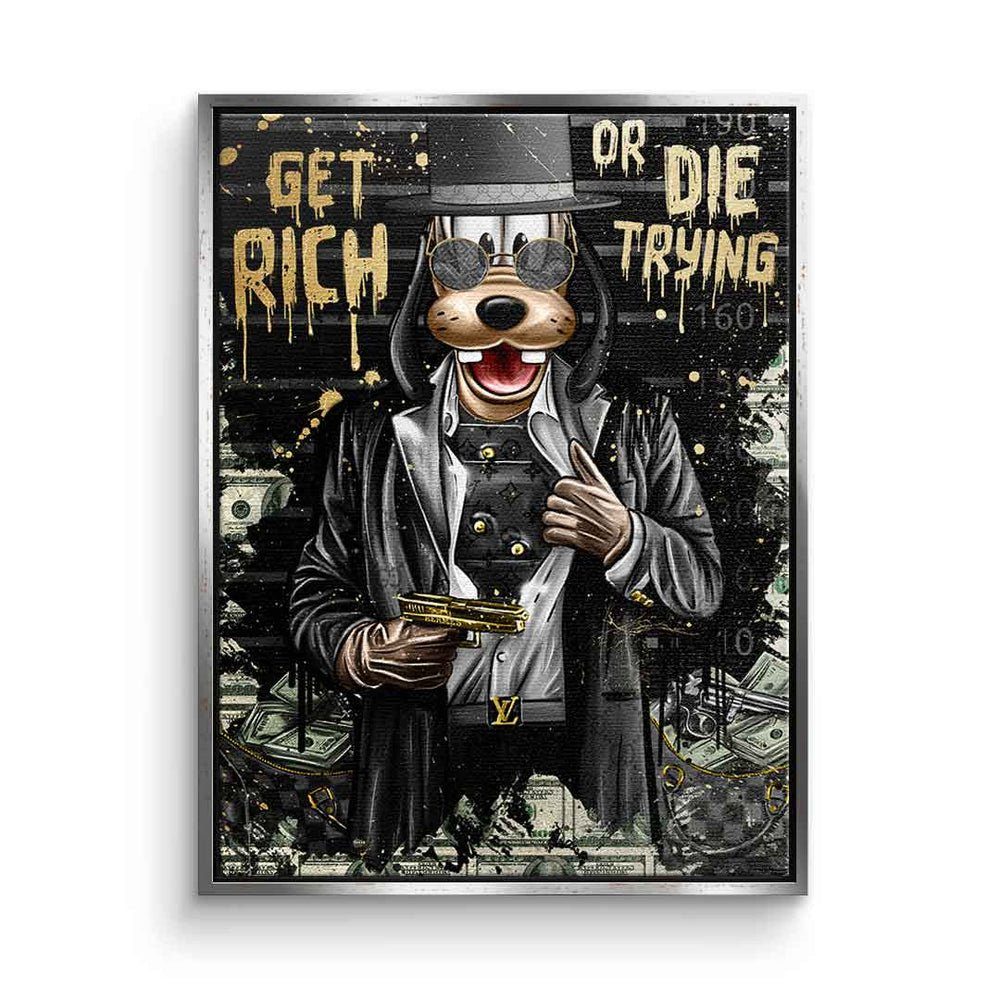 Goofy Rahmen Leinwandbild, DOTCOMCANVAS® or weißer Lucky art rich comic - limited pop Gangster Leinwandbild get