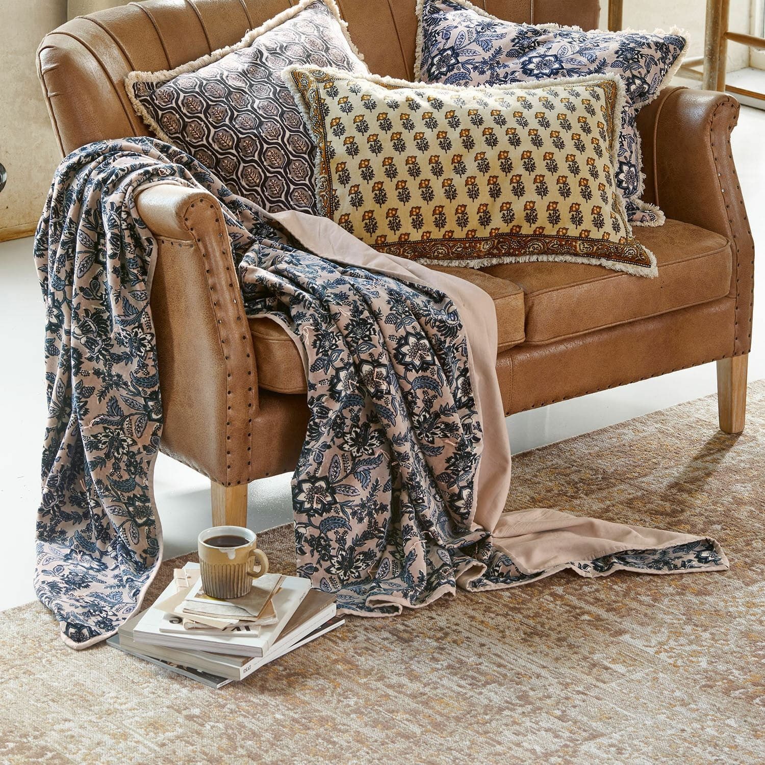 Mirabeau Tagesdecke Plaid Elarion altrosa/blau