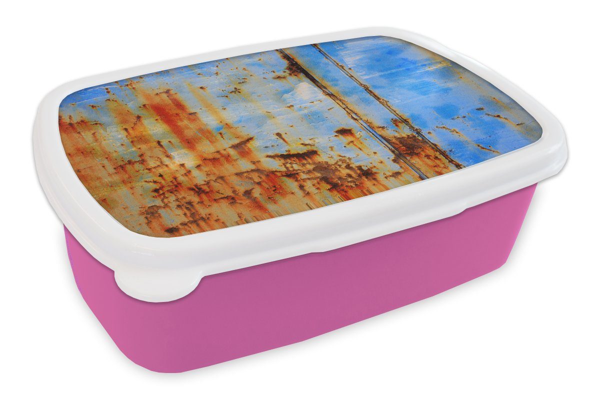 MuchoWow Lunchbox Stahl - Rost - Vintage, Kunststoff, (2-tlg), Brotbox für Erwachsene, Brotdose Kinder, Snackbox, Mädchen, Kunststoff rosa