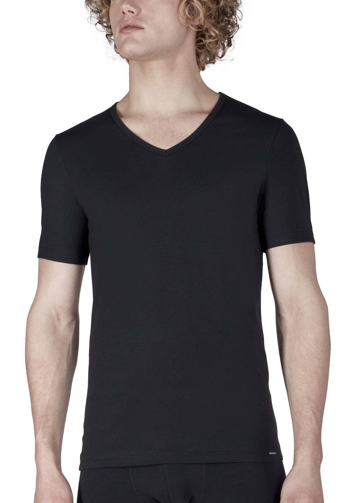 Skiny Unterhemd Herren T-Shirt, 2er Schwarz - Halbarm Unterhemd, Pack