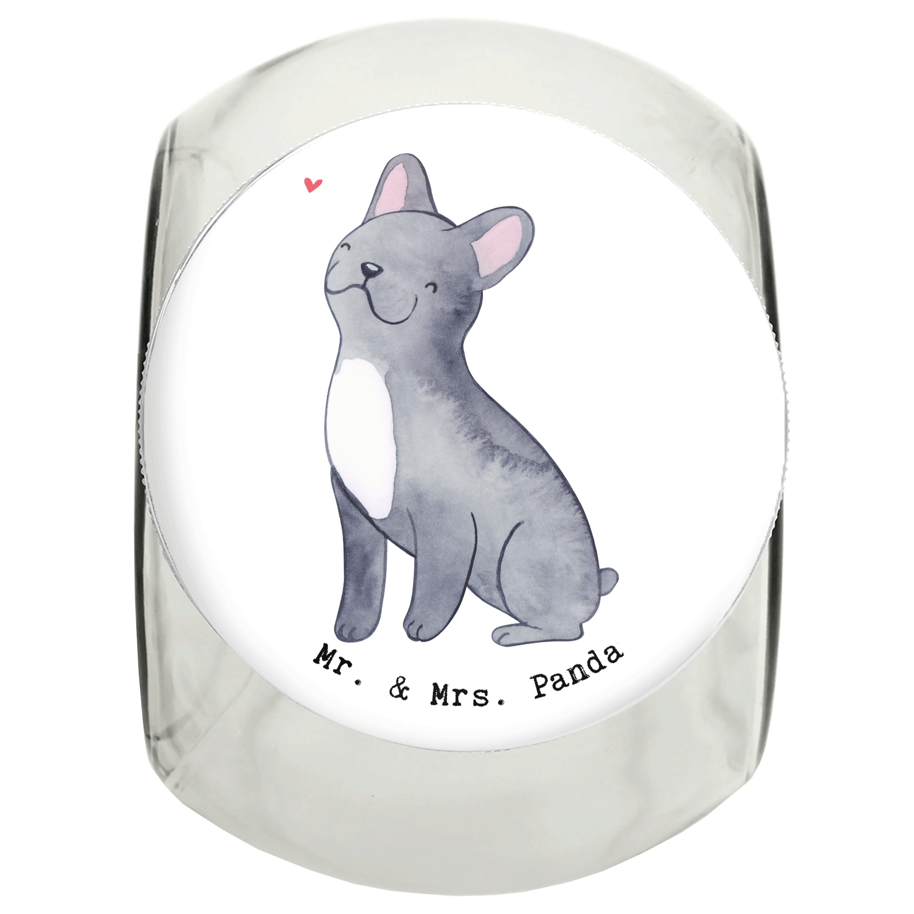 Mr. & Mrs. Panda Vorratsglas L 870ml Französische Bulldogge Moment - Weiß - Geschenk, Welpe, Schen, Premium Glas, (1-tlg), Vielseitig einsetzbar
