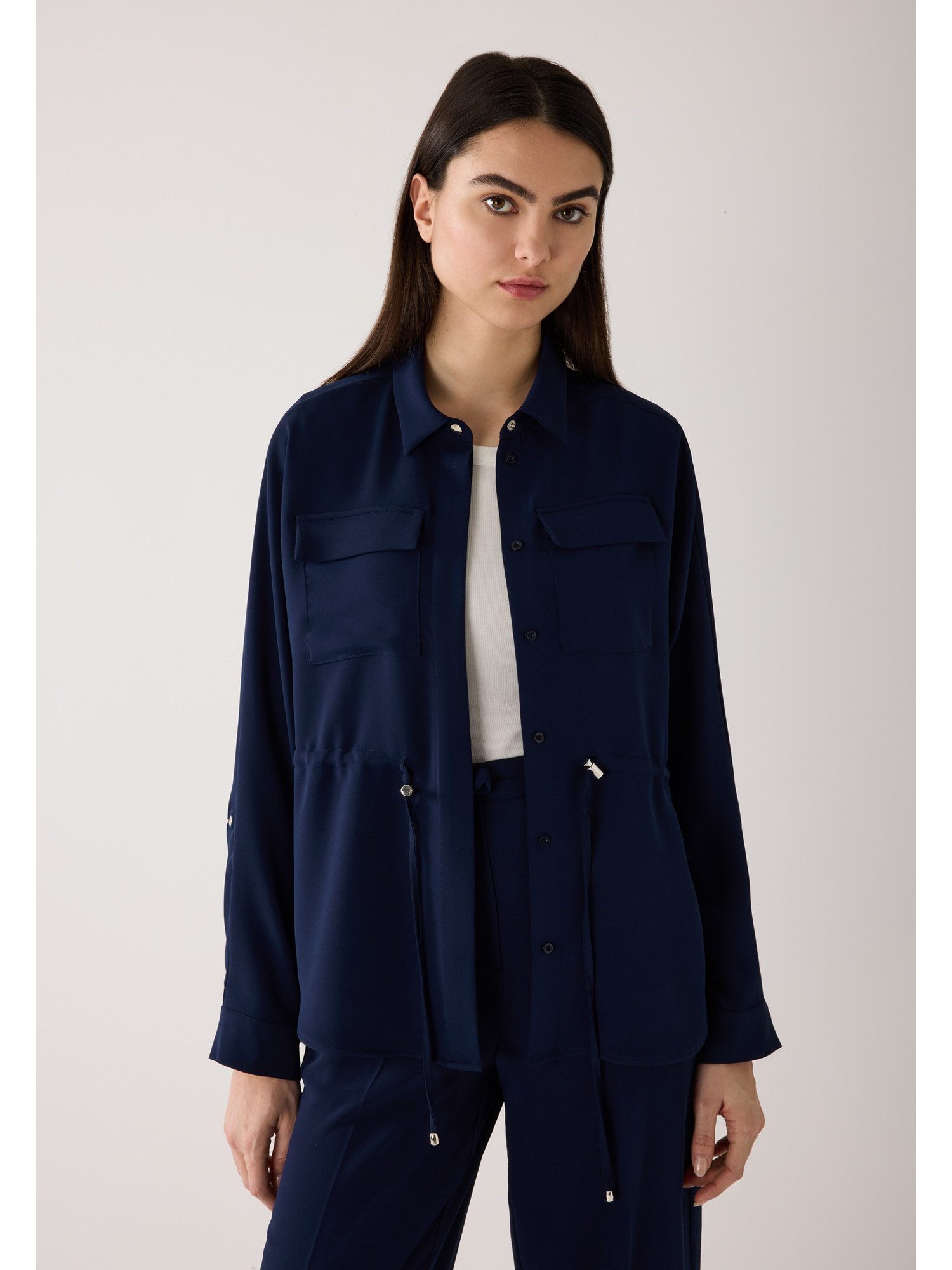 MORE&MORE Langarmbluse längere, legere Blusenjacke, Tunnelzug günstig online kaufen