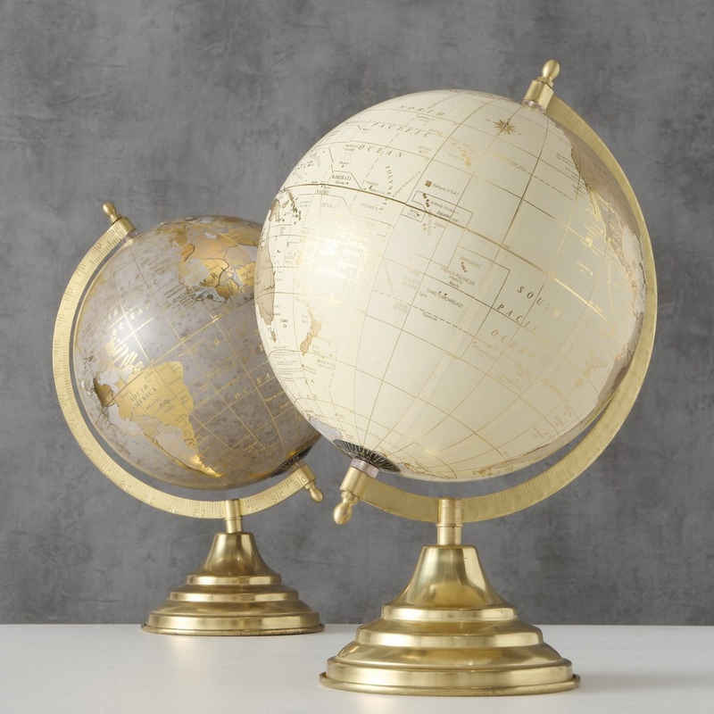 BOLTZE Globus 2er Set "Globe" aus Kunststoff/Metall in gold, Dekoaufsteller, (2-tlg)