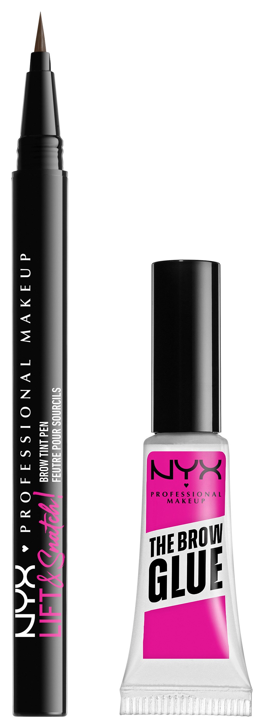 NYX PROFESSIONAL MAKEUP Schmink-Set The Brow Glue Stick + Lift & Snatch Brow Tint Pen, Nicht klebrig und wischfest, variable Deckkraft, bis zu 16h Halt.