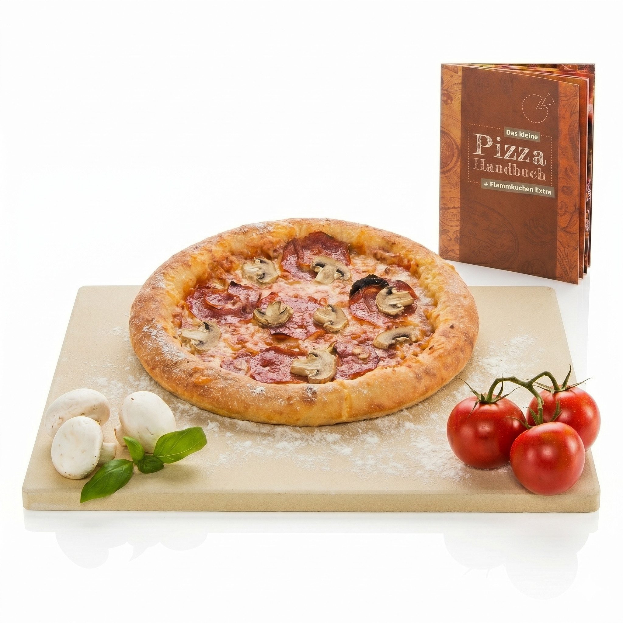 Dimono Pizzastein Backstein, (Premium Set: Pizzastein + Pizzaschieber + Wiegemesser, 1-St), Cordierit Pizzaofen