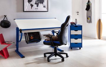Amstyle Drehstuhl SPM1.351 (Kinderschreibtischstuhl Blau Grau für Kinder ab 8), Jugendstuhl mit Lehne & Hartbodenrollen Bürostuhl
