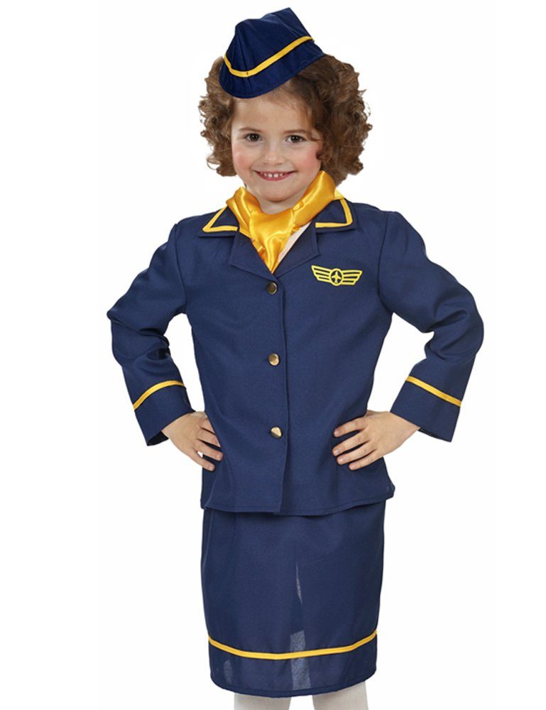 andrea-moden Kostüm Stewardess Kostüm für Mädchen 4-tlg. - Blau Gelb - Pilotin Kinderkostüm