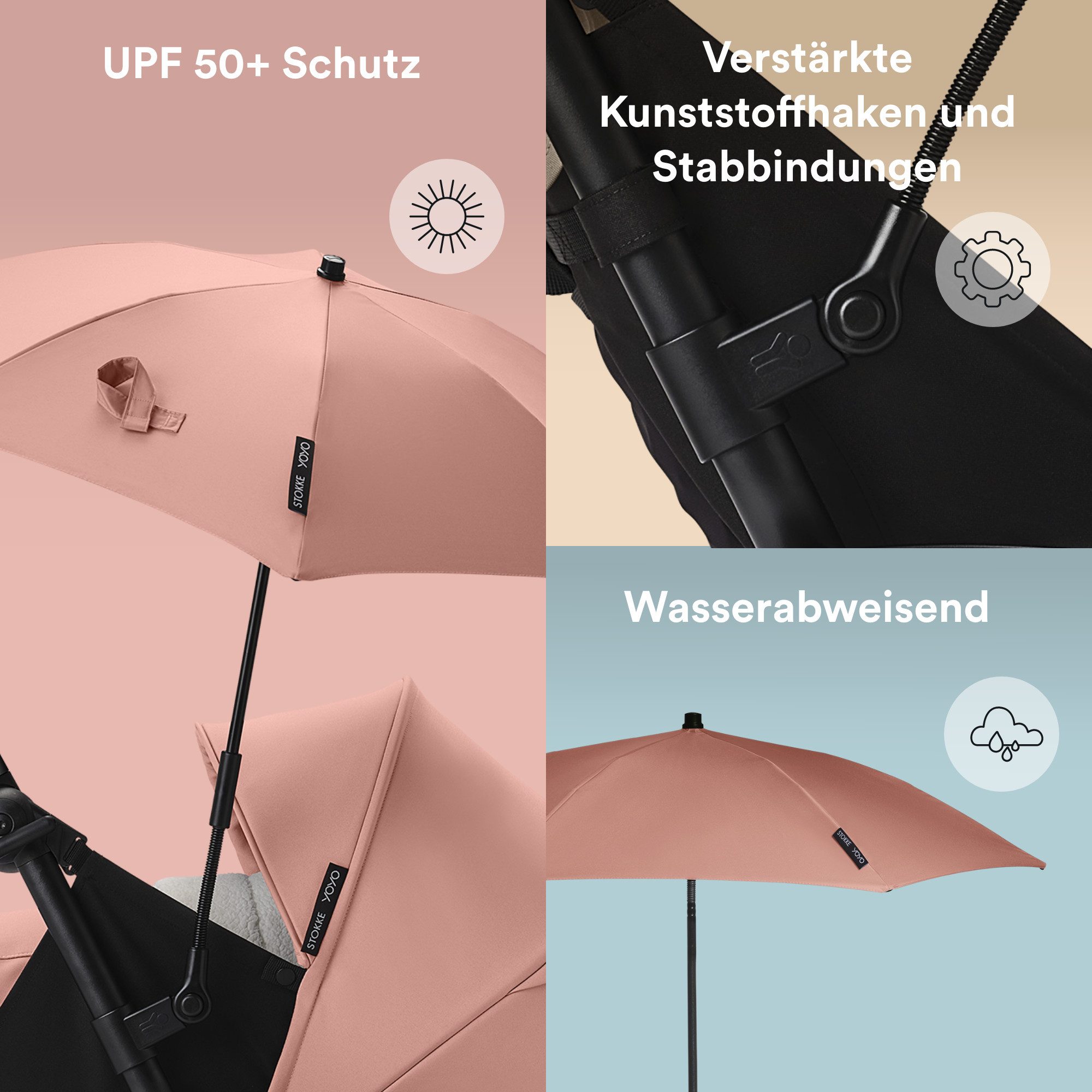 Stokke Kinderwagenschirm YOYO Sonnenschirm - UPF 50+ Schutz, verbesserte Deckkraft, YOYO Kinderwagen mit 0+ Neugeborenen Set, Liegewanne oder 6+ Textilset