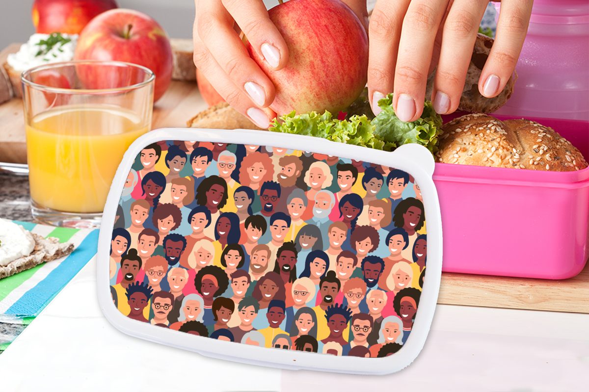 Muster Brotdose - rosa Kunststoff, Brotbox MuchoWow Gesicht, Snackbox, Vielfalt Lunchbox Erwachsene, (2-tlg), für Mädchen, - Kunststoff Kinder,