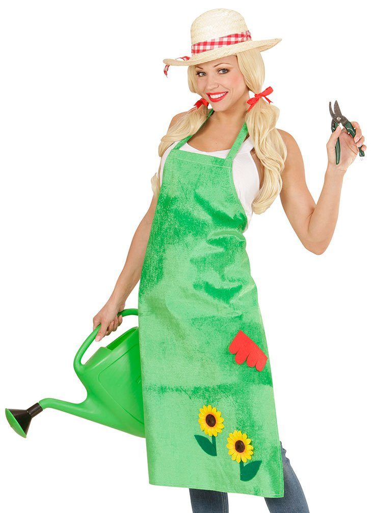 Karneval-Klamotten Kostüm Gärtnerschürze grün Sonnenblumen Karneval,  Gärtnerin Damen-Kostüm Gartenschürze in Grasoptik mit Sonnenblumen-Motiv