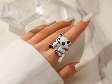 Eyecatcher Fingerring Süßes Pandabär Ring Set. Niedlicher Ring One Size Naturschmuck, Größenverstellbar, Ring Set, Naturschmuck, Tierschmuck