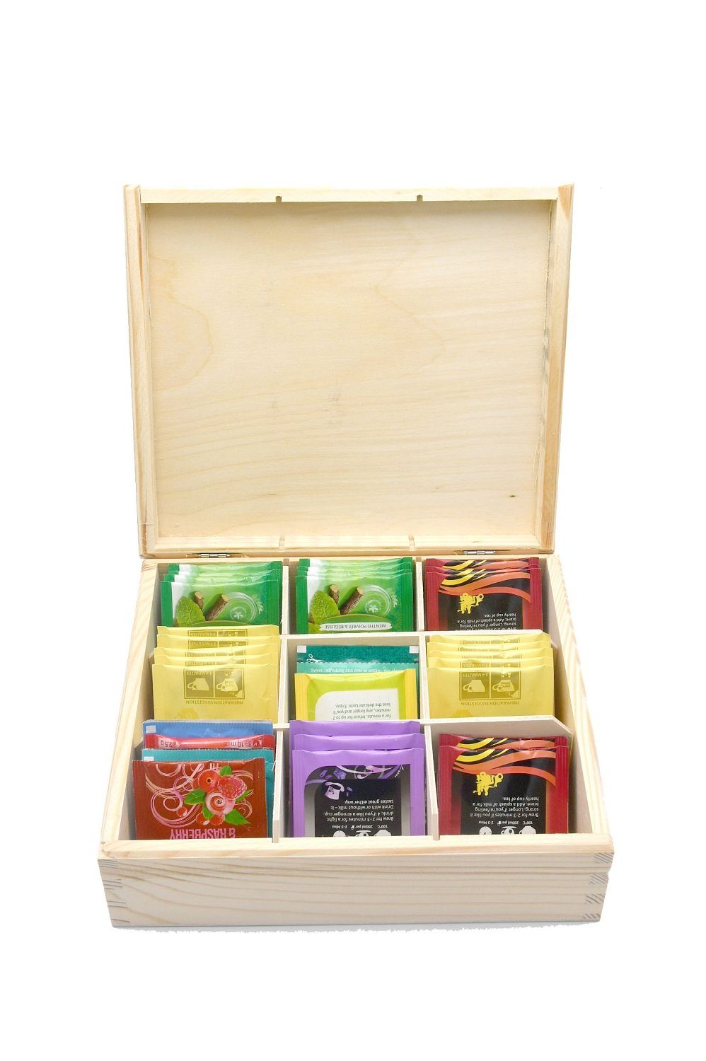 MyBer® Teebox Teebox Teekiste Holzkiste, Fächern, (1-tlg) Aufbewahrungsbox, Vorratsbox, Küchenbox, mit 9