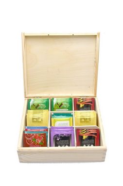 MyBer® Teebox Teebox Teekiste mit 9 Fächern, Küchenbox, Vorratsbox, Aufbewahrungsbox, Holz, (1-tlg), Holzkiste, Fächer sind herausnehmbar
