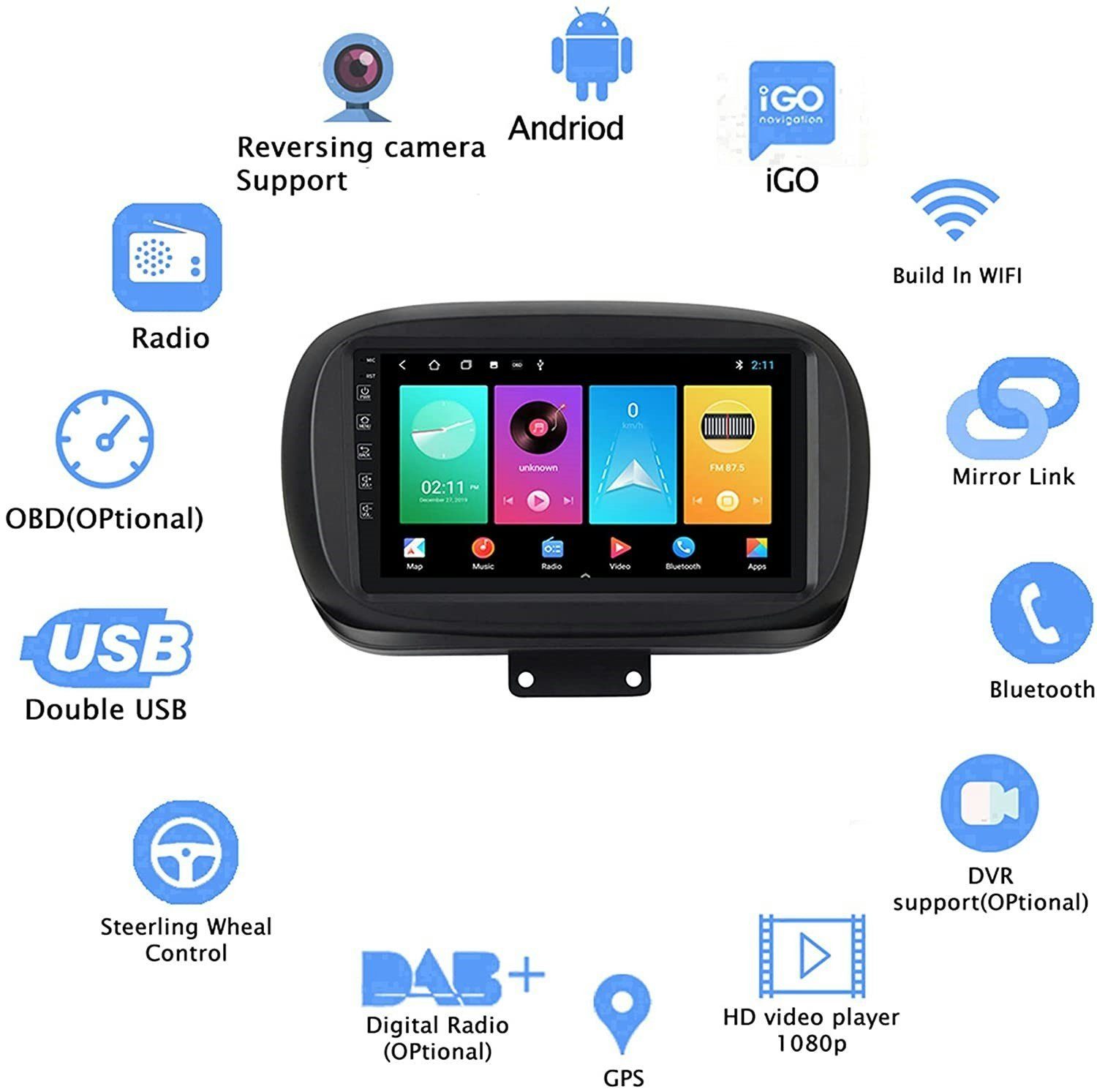 9 Android GPS Autoradio 2014-2019 11 zoll 500X GABITECH für FIAT Autoradio Navi