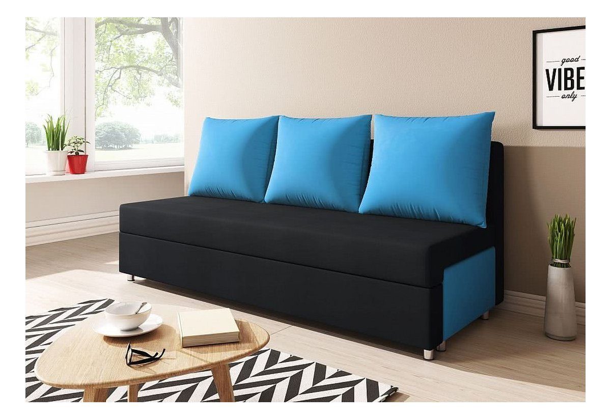 Fun Möbel Kindersofa Sofa Schlafsofa AGNES, mit Bettkasten Schwarz/Blau | Kindersofas