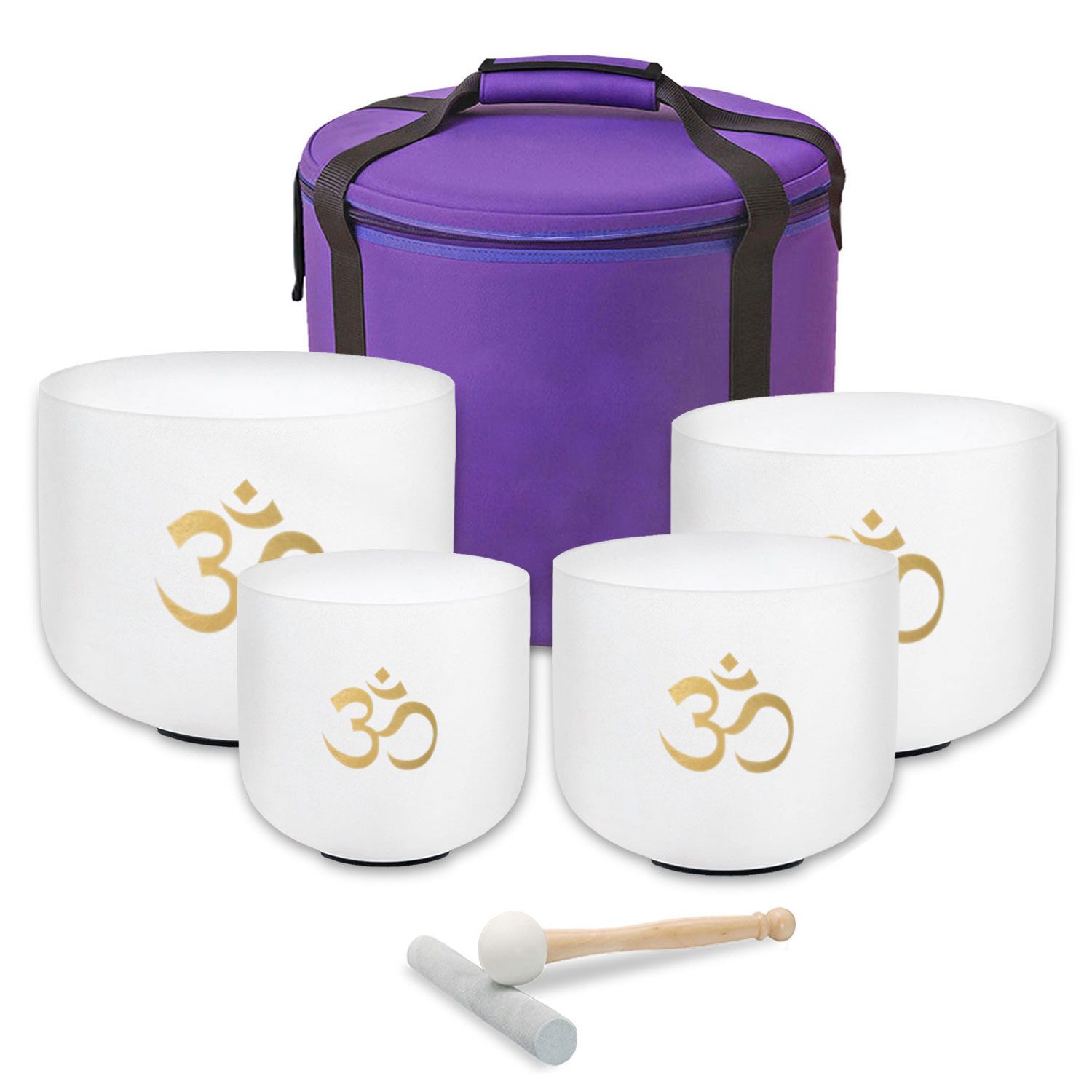 keepdrum Klangschalen keepdrum Klangschalen-Set OM Weiss 4-Chakren Set mit Zubehör,Klangschalen, 4-teiliges Quarz-Klangschalen Set