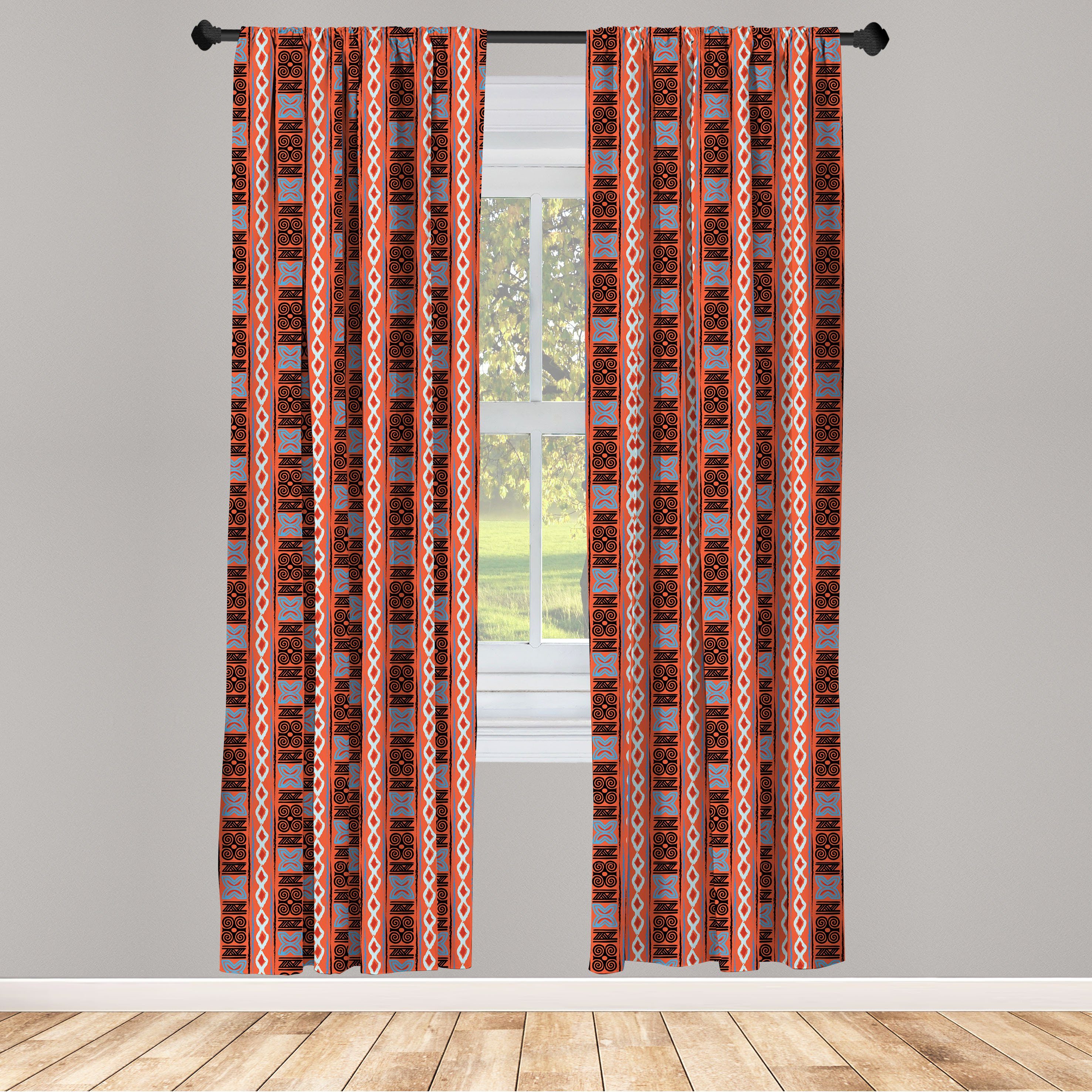 Gardine Vorhang für Wohnzimmer Schlafzimmer Dekor, Abakuhaus, Microfaser, Stammes Rauten und Strudel