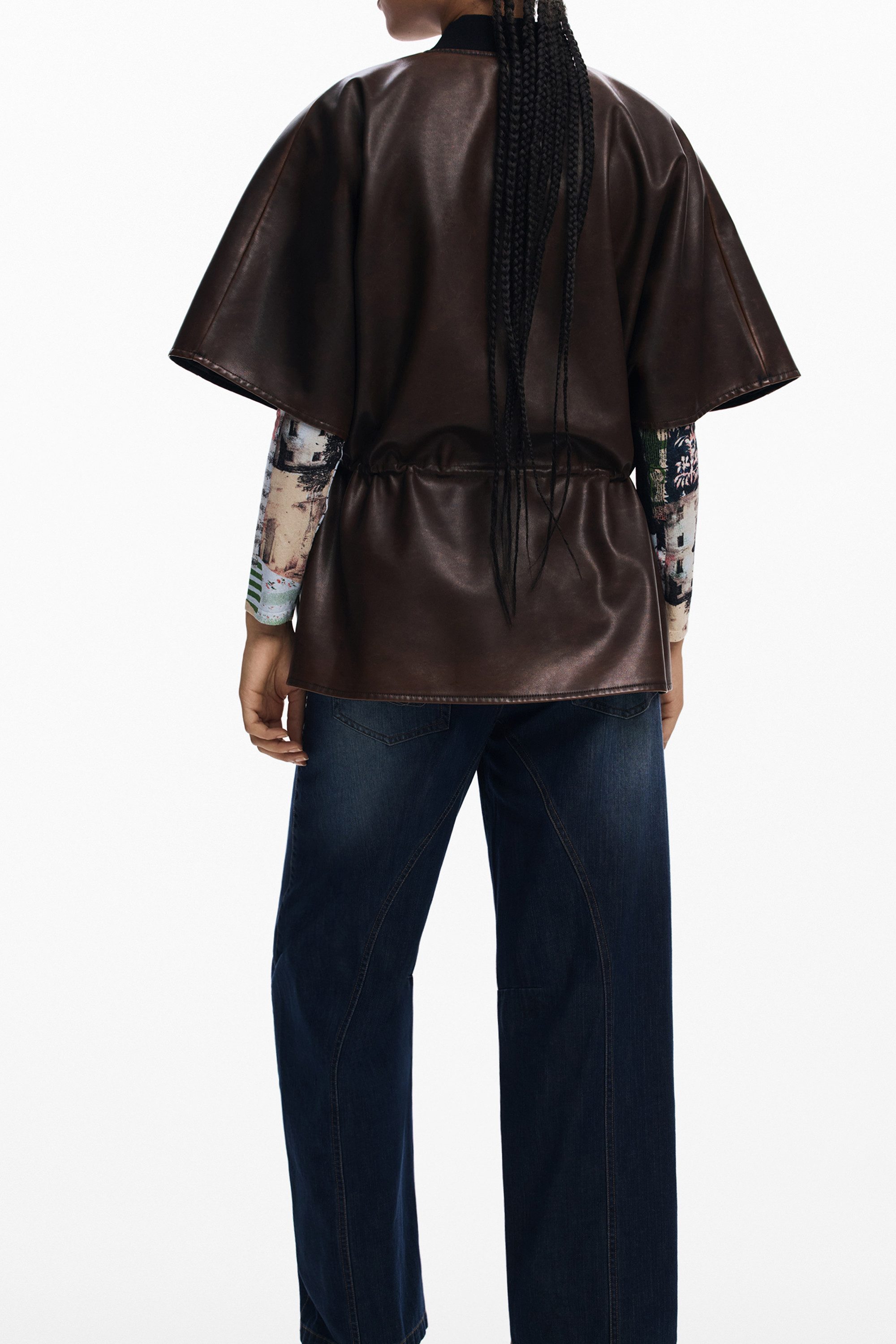 Desigual Strickpullover Poncho Damen braun: Stilvolles Design mit Taschen & Kordelzug