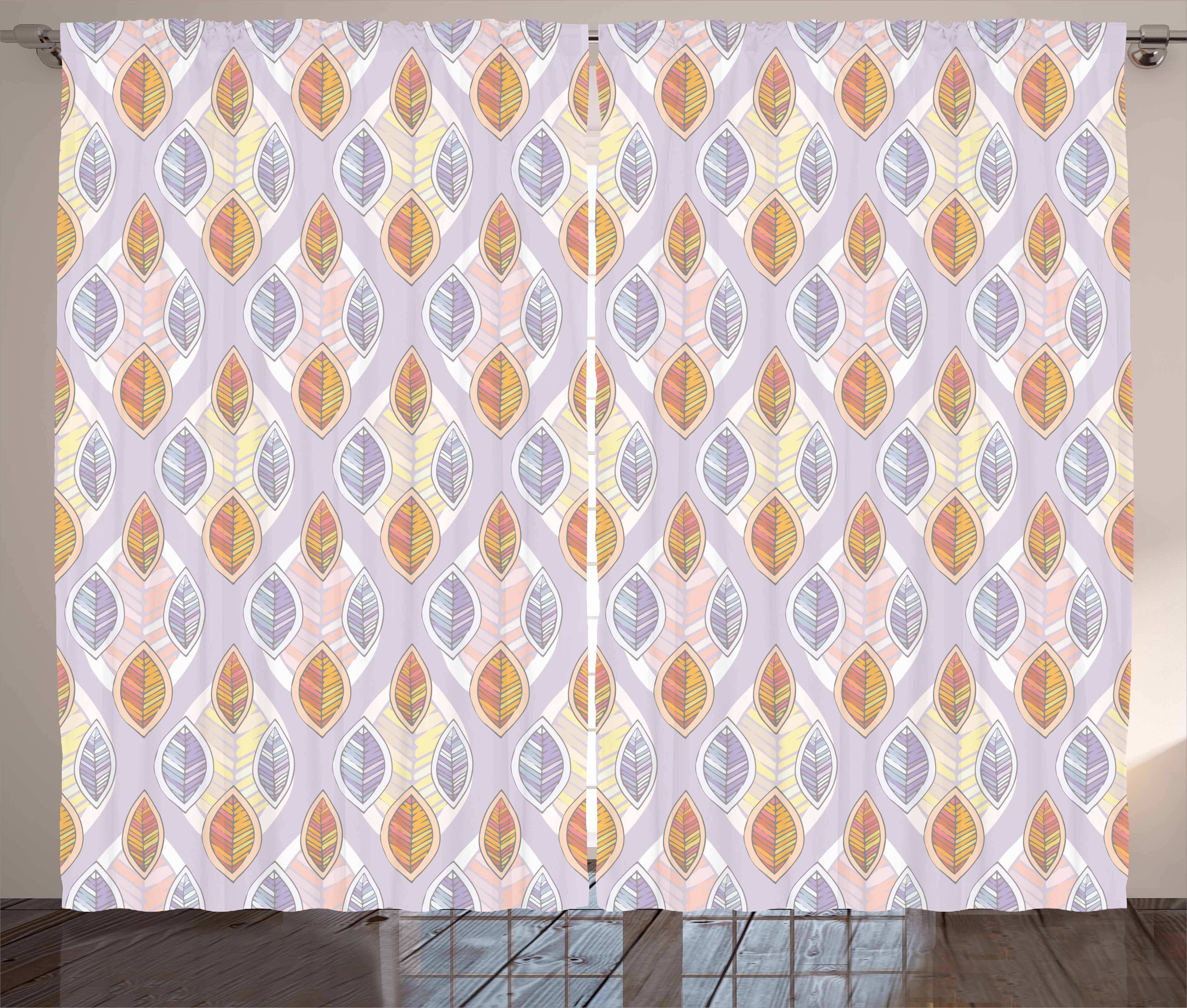 Gardine Schlafzimmer Kräuselband Vorhang mit Laub Schlaufen Cartoon-Stil Blätter Abakuhaus, Haken, und
