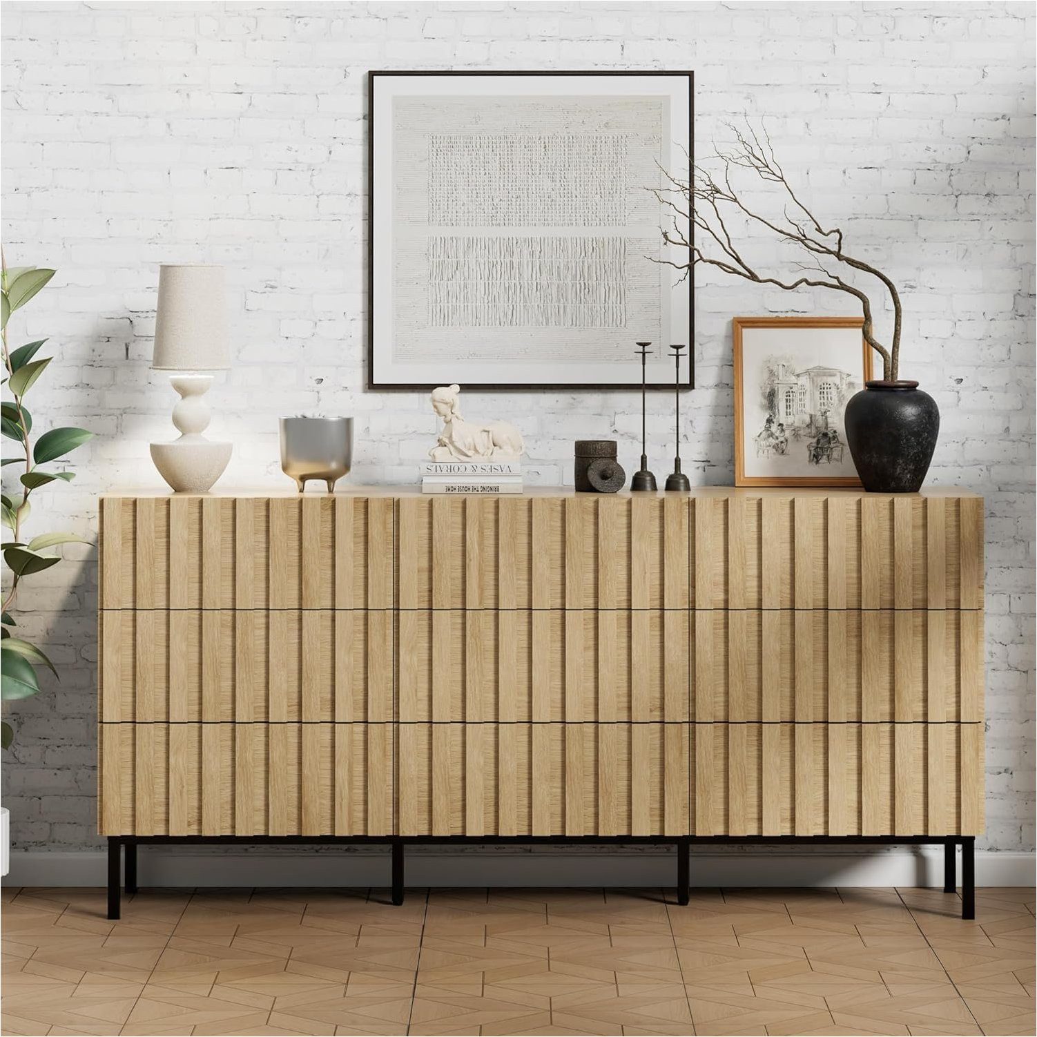 UEV Schlafzimmer-Set 3er-Set Schlafzimmermöbel, Möbelset im Industrial Stil, (Kommode mit 9 Schubladen und 2er-Set Nachttisch), Komplettschlafzimmer, Schrank mi – Bild 4 von 5