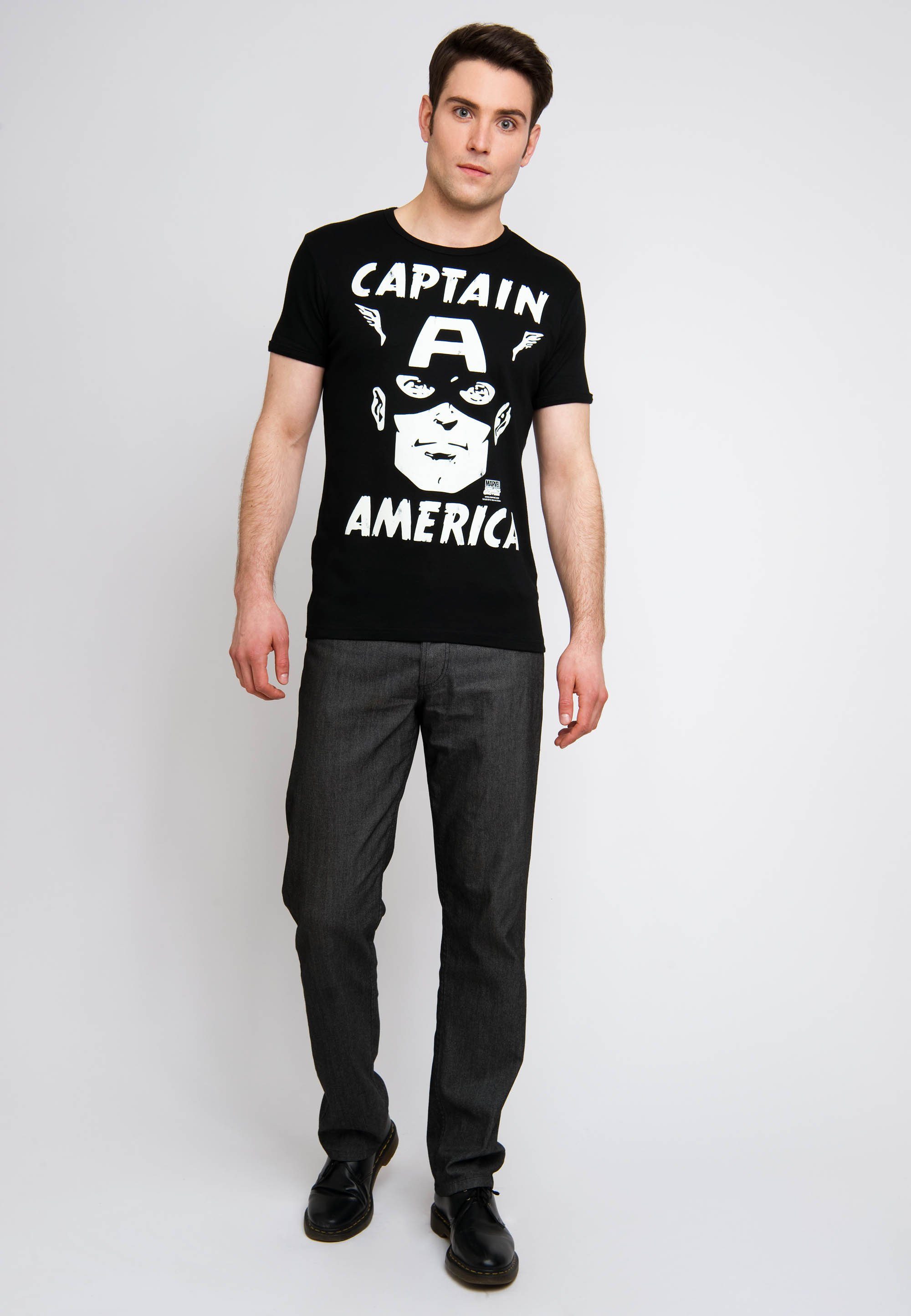LOGOSHIRT T-Shirt Captain America - Portrait mit Captain America-Print